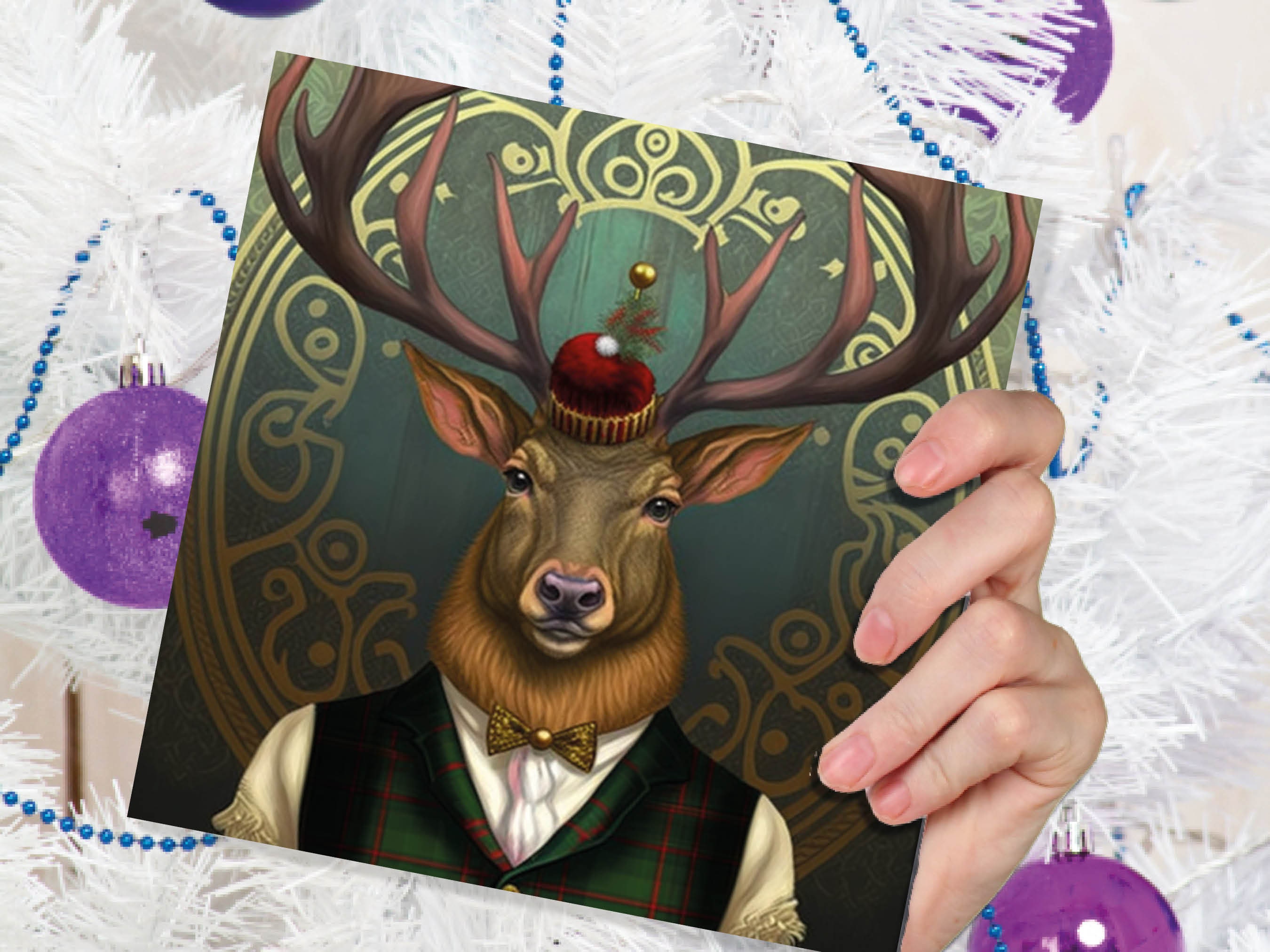 Dapper Deer Card Wearing Suit with Tartan Scottish Hat Tam o’ Shanter Scotland Greetings Cards For Family Best Friends Xmas 2024 Thank You - View 5