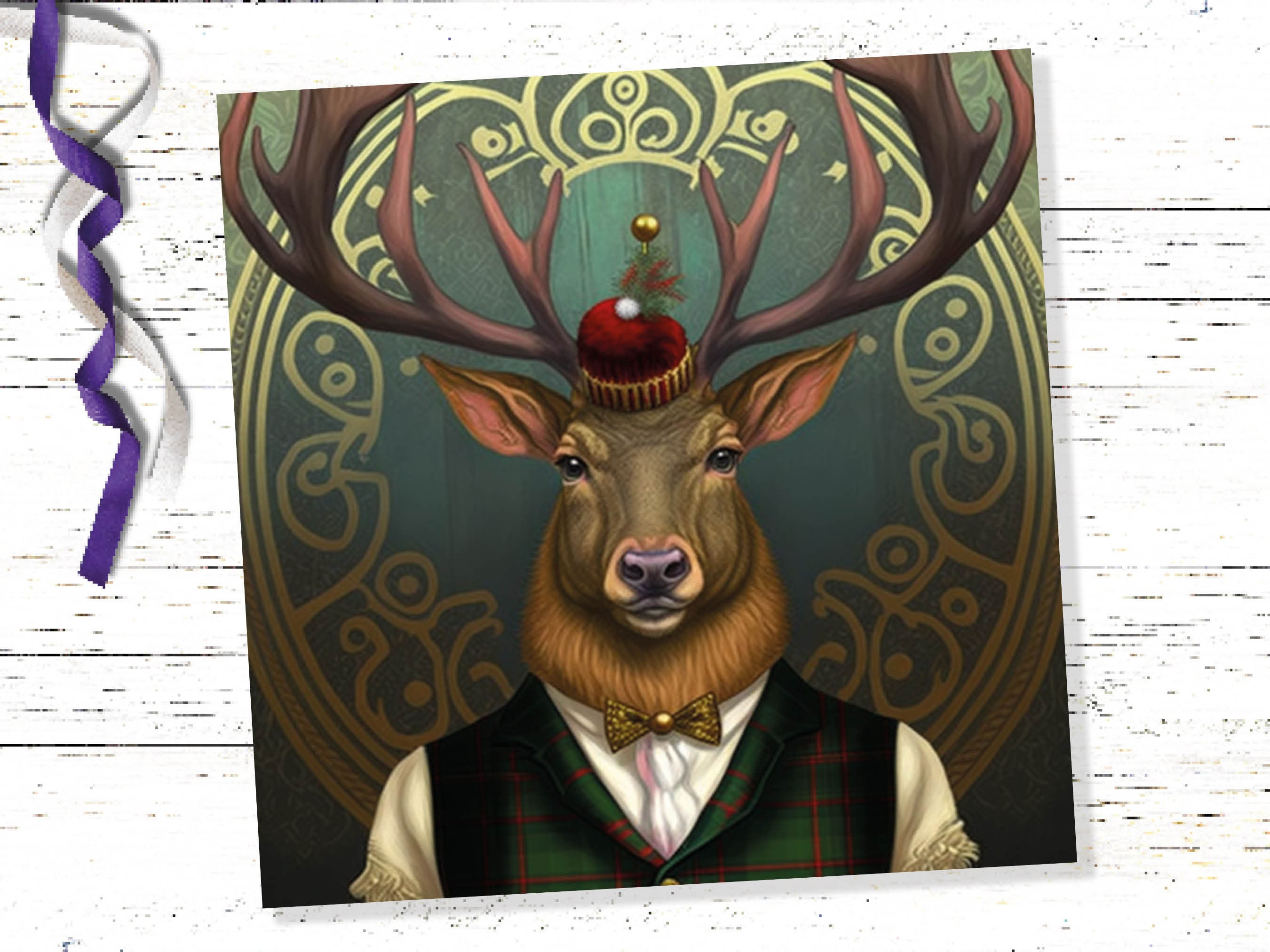 Dapper Deer Card Wearing Suit with Tartan Scottish Hat Tam o’ Shanter Scotland Greetings Cards For Family Best Friends Xmas 2024 Thank You - View 6