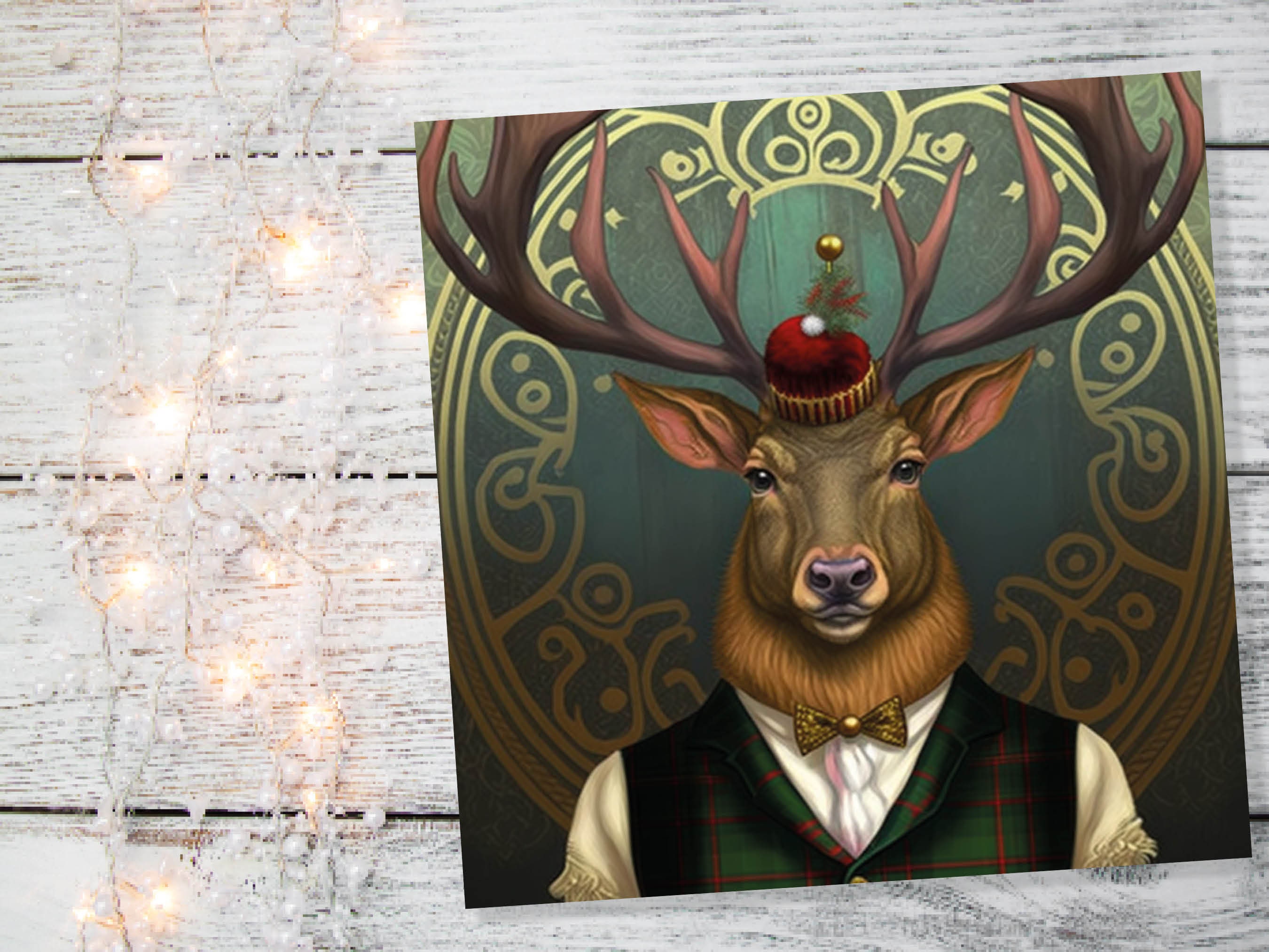 Dapper Deer Card Wearing Suit with Tartan Scottish Hat Tam o’ Shanter Scotland Greetings Cards For Family Best Friends Xmas 2024 Thank You - View 7