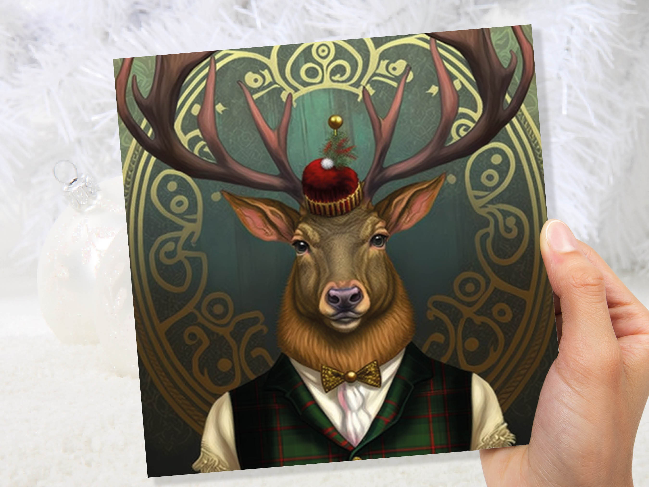 Dapper Deer Card Wearing Suit with Tartan Scottish Hat Tam o’ Shanter Scotland Greetings Cards For Family Best Friends Xmas 2024 Thank You - View 8