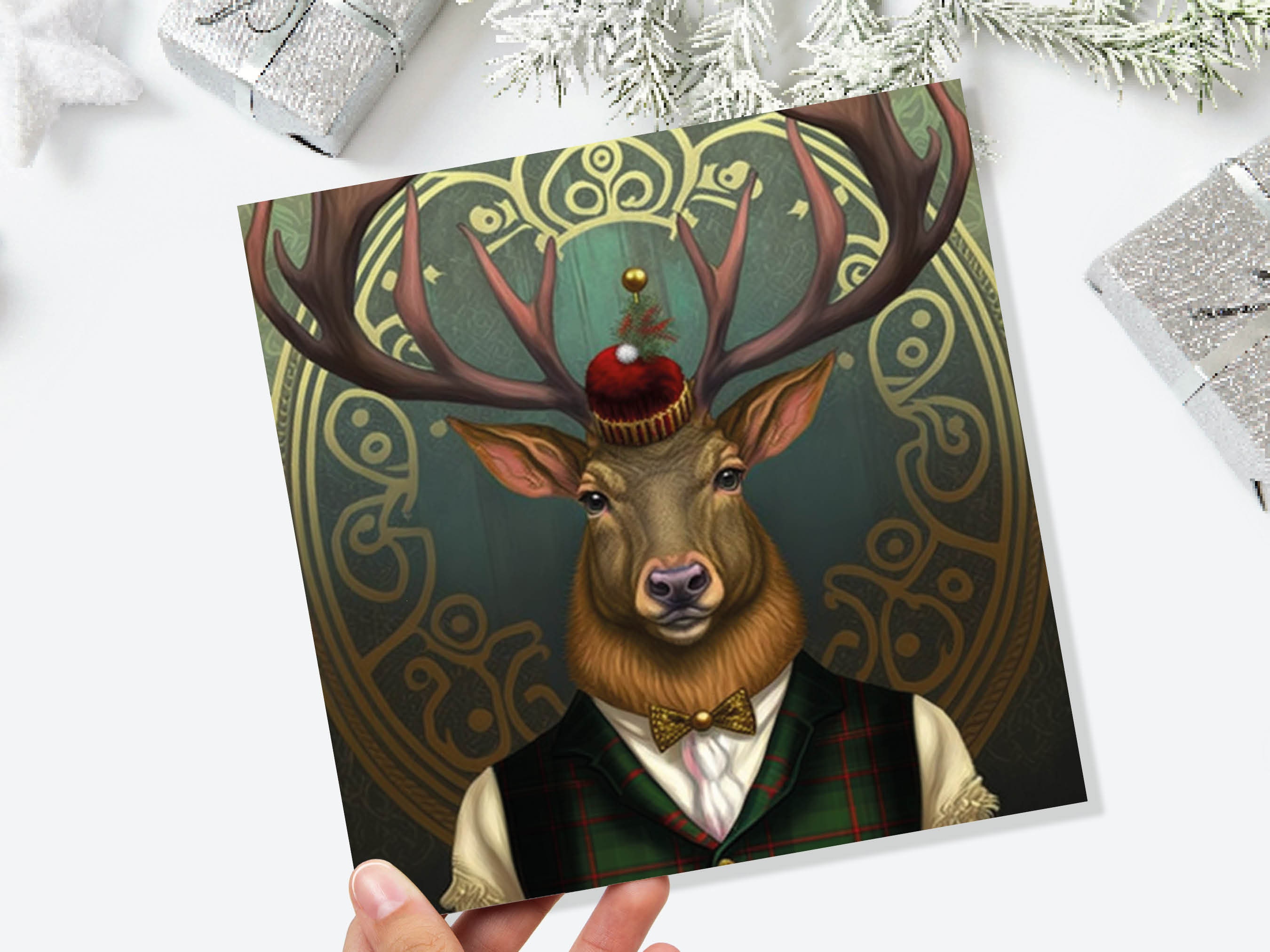 Dapper Deer Card Wearing Suit with Tartan Scottish Hat Tam o’ Shanter Scotland Greetings Cards For Family Best Friends Xmas 2024 Thank You - View 9