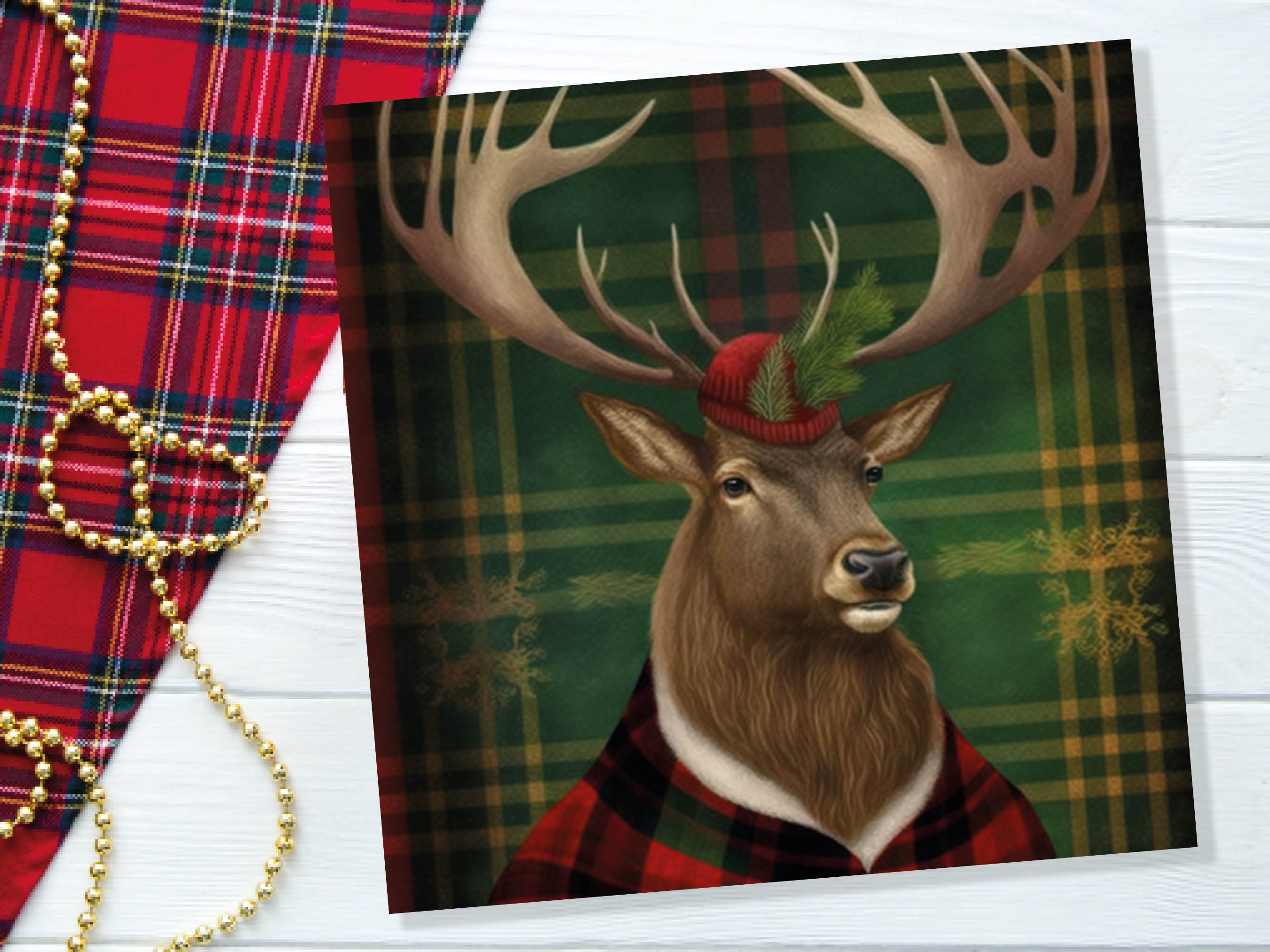 Dapper Deer Card Wearing a Tartan Coat with Festive Tam o’ Shanter Hat Scotland Greetings Cards For Family Best Friends Xmas 2024 Thank You