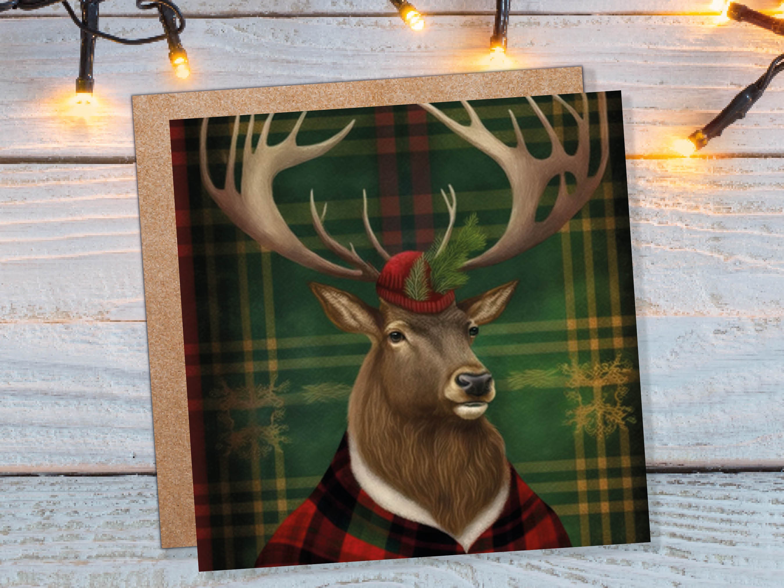 Dapper Deer Card Wearing a Tartan Coat with Festive Tam o’ Shanter Hat Scotland Greetings Cards For Family Best Friends Xmas 2024 Thank You - View 2