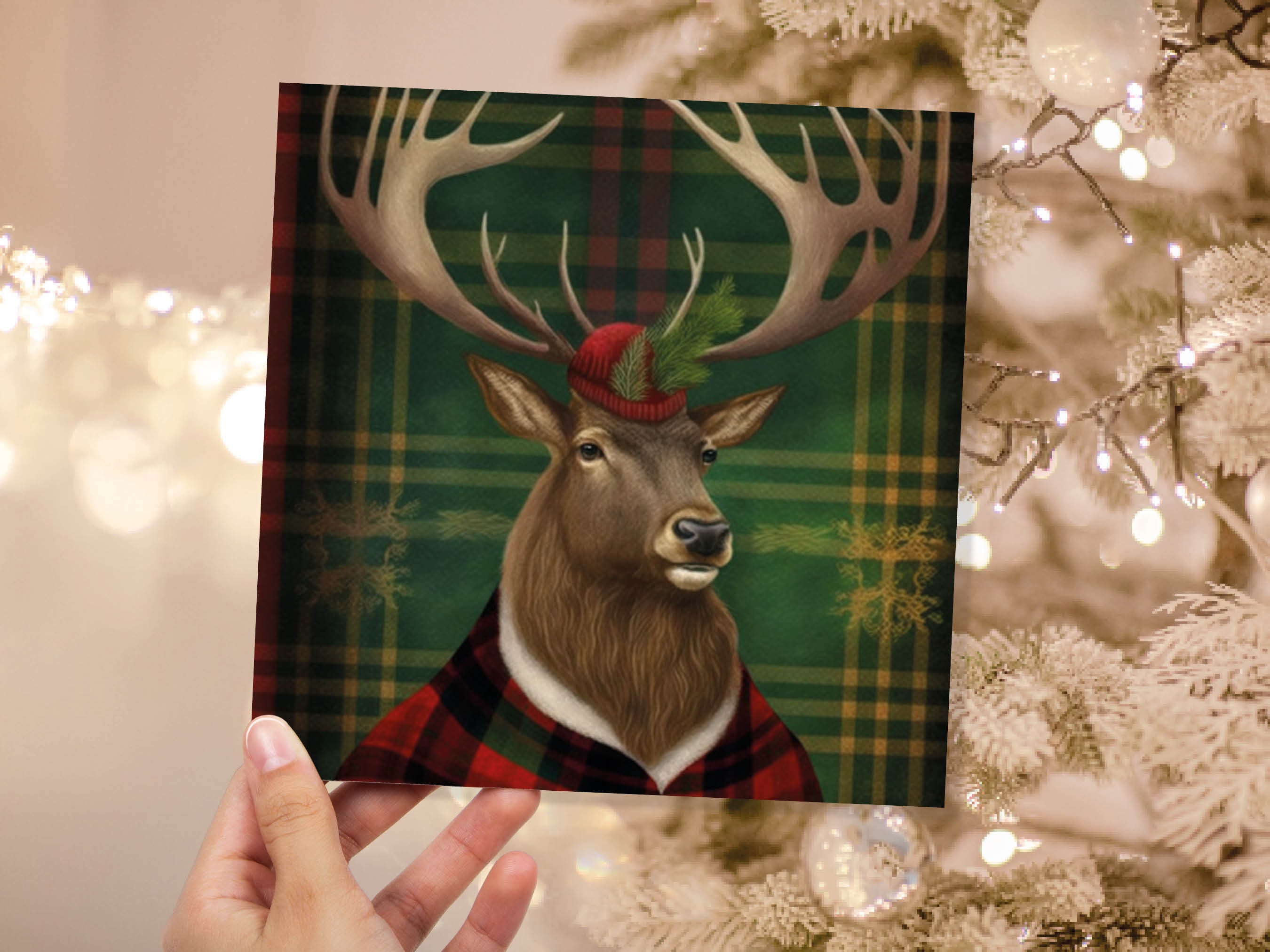 Dapper Deer Card Wearing a Tartan Coat with Festive Tam o’ Shanter Hat Scotland Greetings Cards For Family Best Friends Xmas 2024 Thank You - View 3