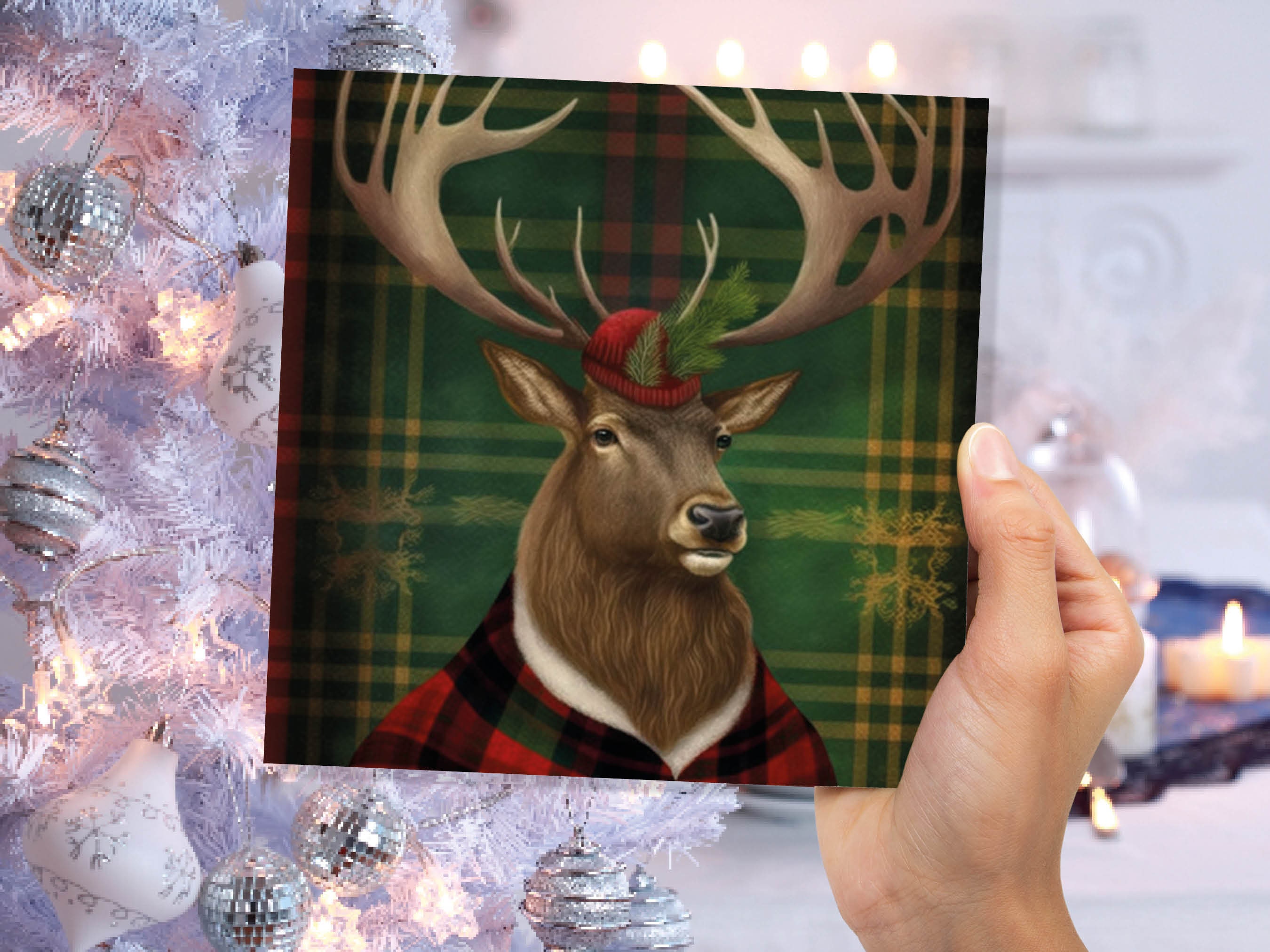 Dapper Deer Card Wearing a Tartan Coat with Festive Tam o’ Shanter Hat Scotland Greetings Cards For Family Best Friends Xmas 2024 Thank You - View 4