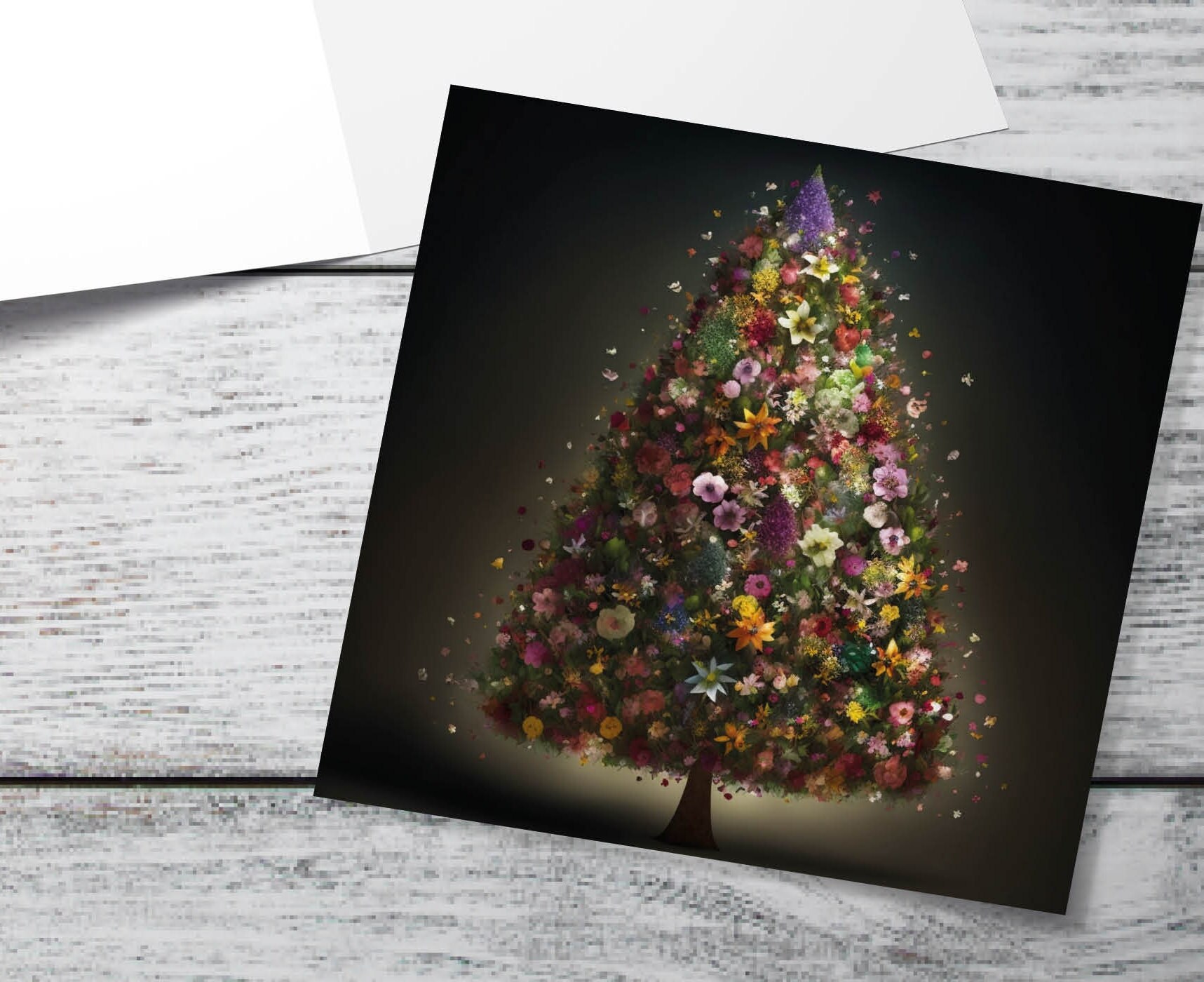 Floral Christmas Card Pink Flowers Tree Bouquet Arrangement for Florists and Gardeners Greetings Cards For Family Best Friends Xmas 2024 - View 10