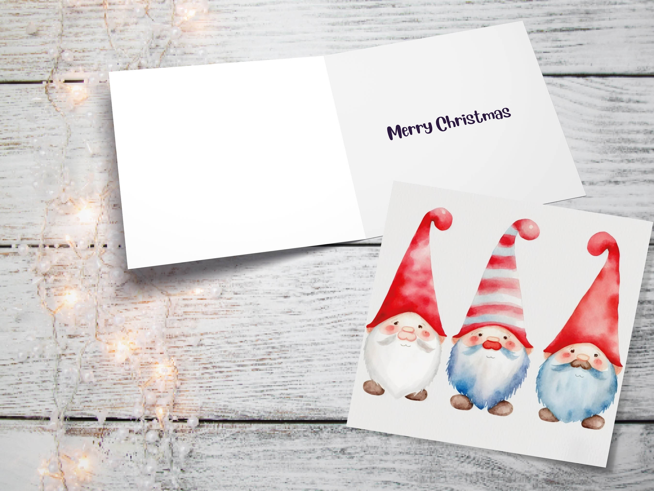 Christmas Gnomes Card Cute Gonk Myth Red White Watercolour Painting Pointy Hats and Beards Greetings Cards For Family Best Friends Xmas 2024 - View 3