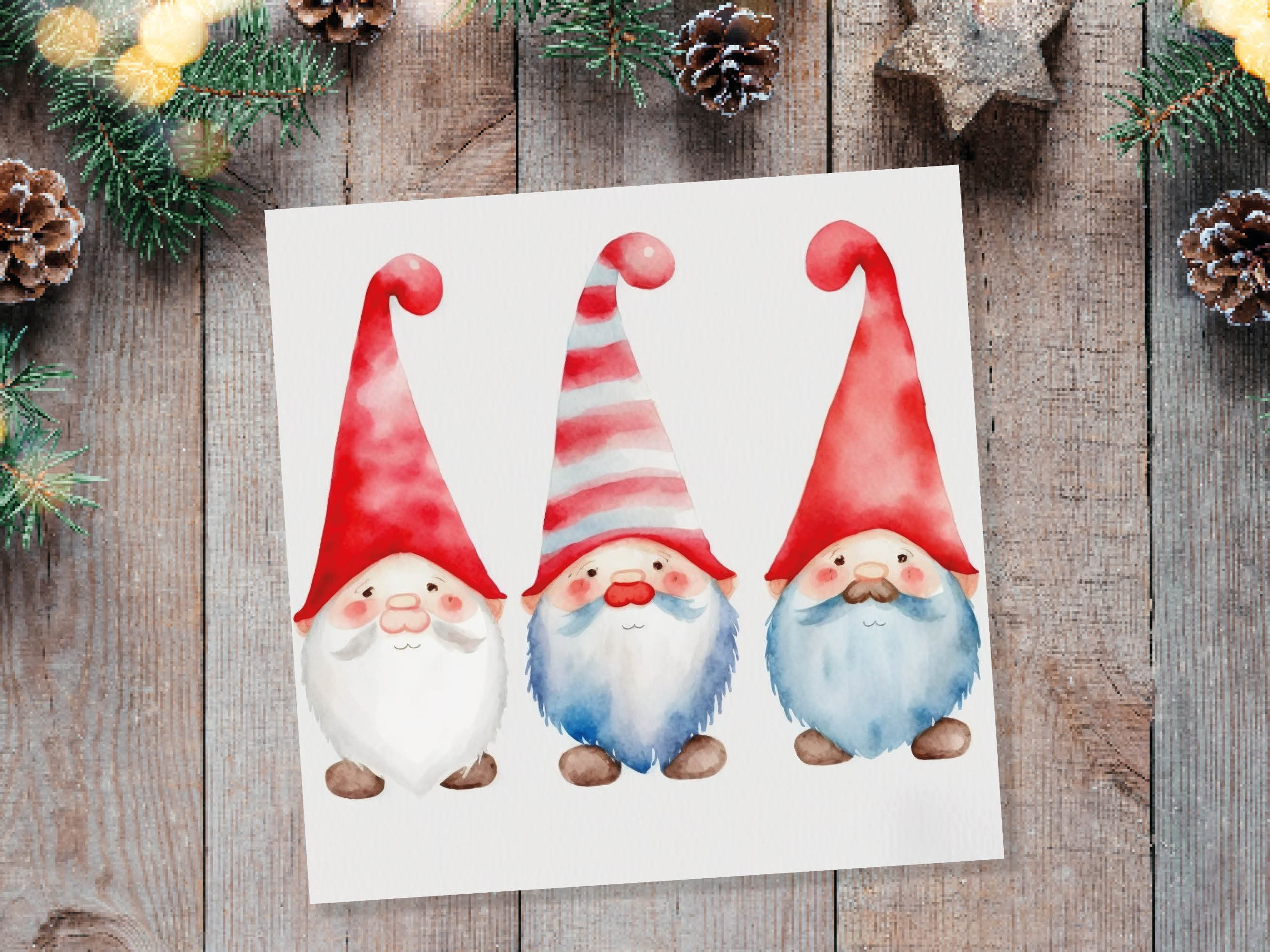 Christmas Gnomes Card Cute Gonk Myth Red White Watercolour Painting Pointy Hats and Beards Greetings Cards For Family Best Friends Xmas 2024 - View 7