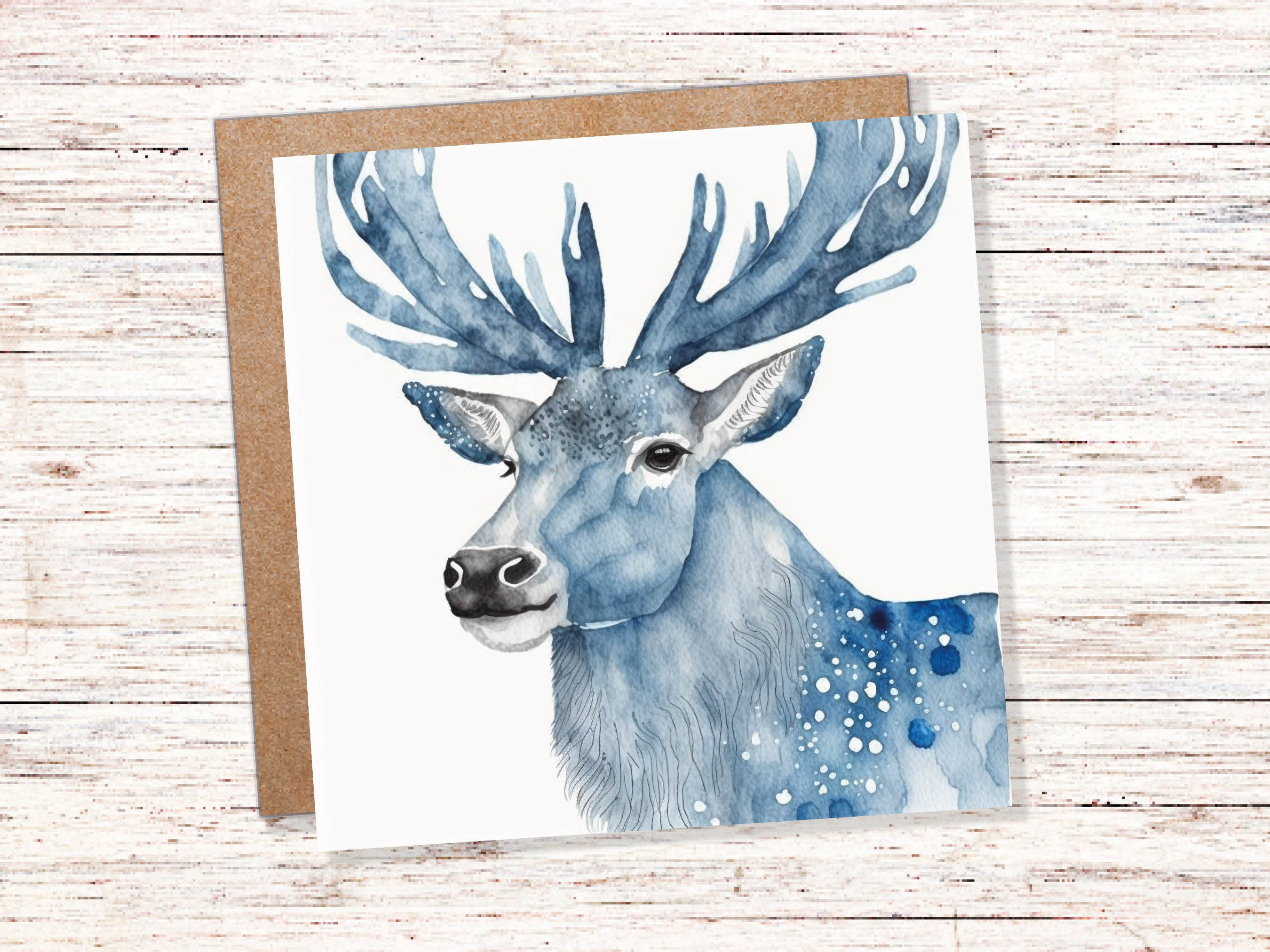 Watercolour Deer Card Blue Painted Winter Reindeer Magical Prussian Blues Elegant Icy Greetings Cards For Family Friends Xmas 2024 Thank You - View 2