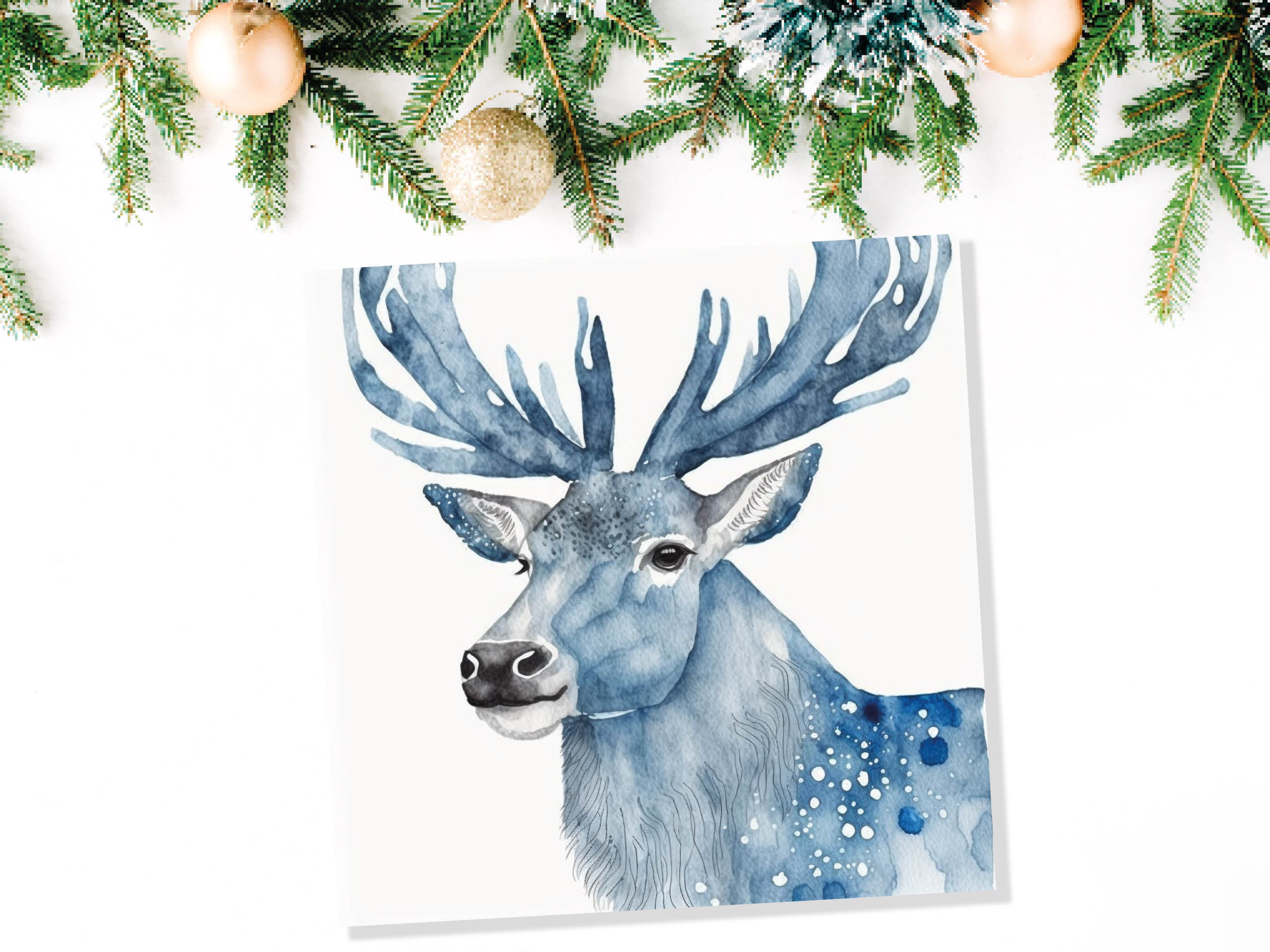 Watercolour Deer Card Blue Painted Winter Reindeer Magical Prussian Blues Elegant Icy Greetings Cards For Family Friends Xmas 2024 Thank You - View 6