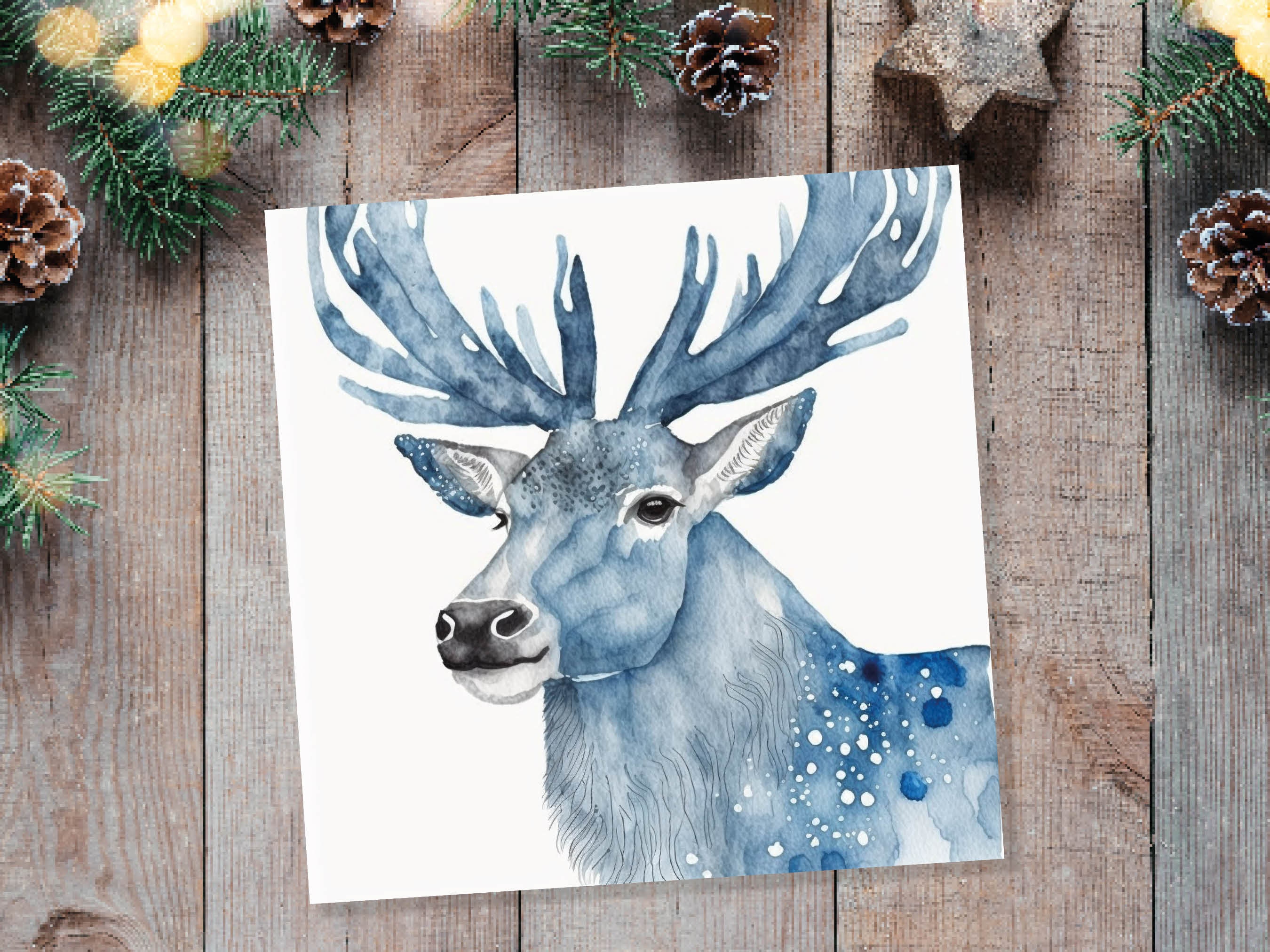 Watercolour Deer Card Blue Painted Winter Reindeer Magical Prussian Blues Elegant Icy Greetings Cards For Family Friends Xmas 2024 Thank You - View 7