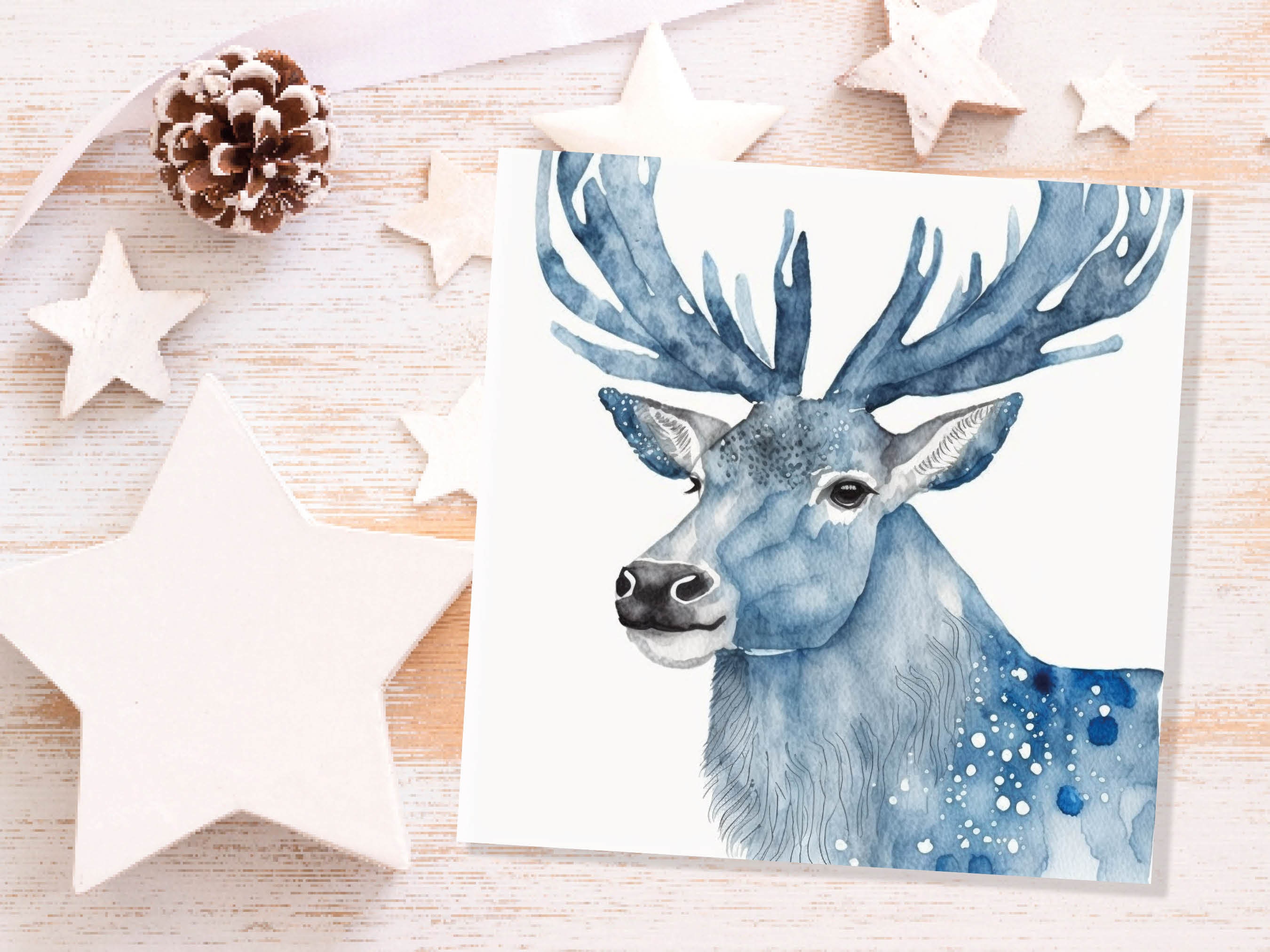 Watercolour Deer Card Blue Painted Winter Reindeer Magical Prussian Blues Elegant Icy Greetings Cards For Family Friends Xmas 2024 Thank You - View 8