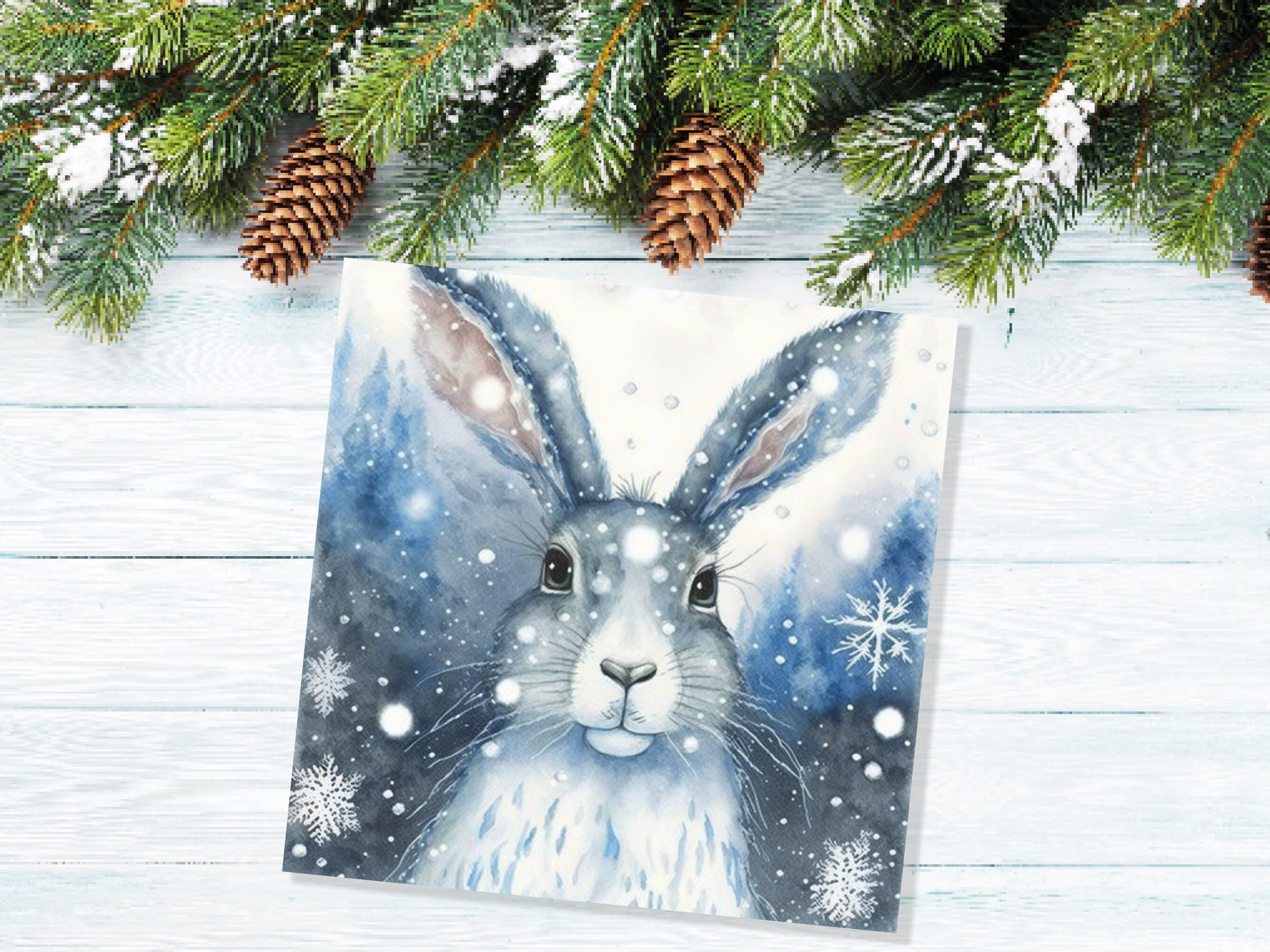 Enchanting Winter Hare Card Beautiful Blue Snowy Watercolour Snow Lights Snowflakes Greetings Card For Family Friends Xmas 23 Thank You BFF - View 4