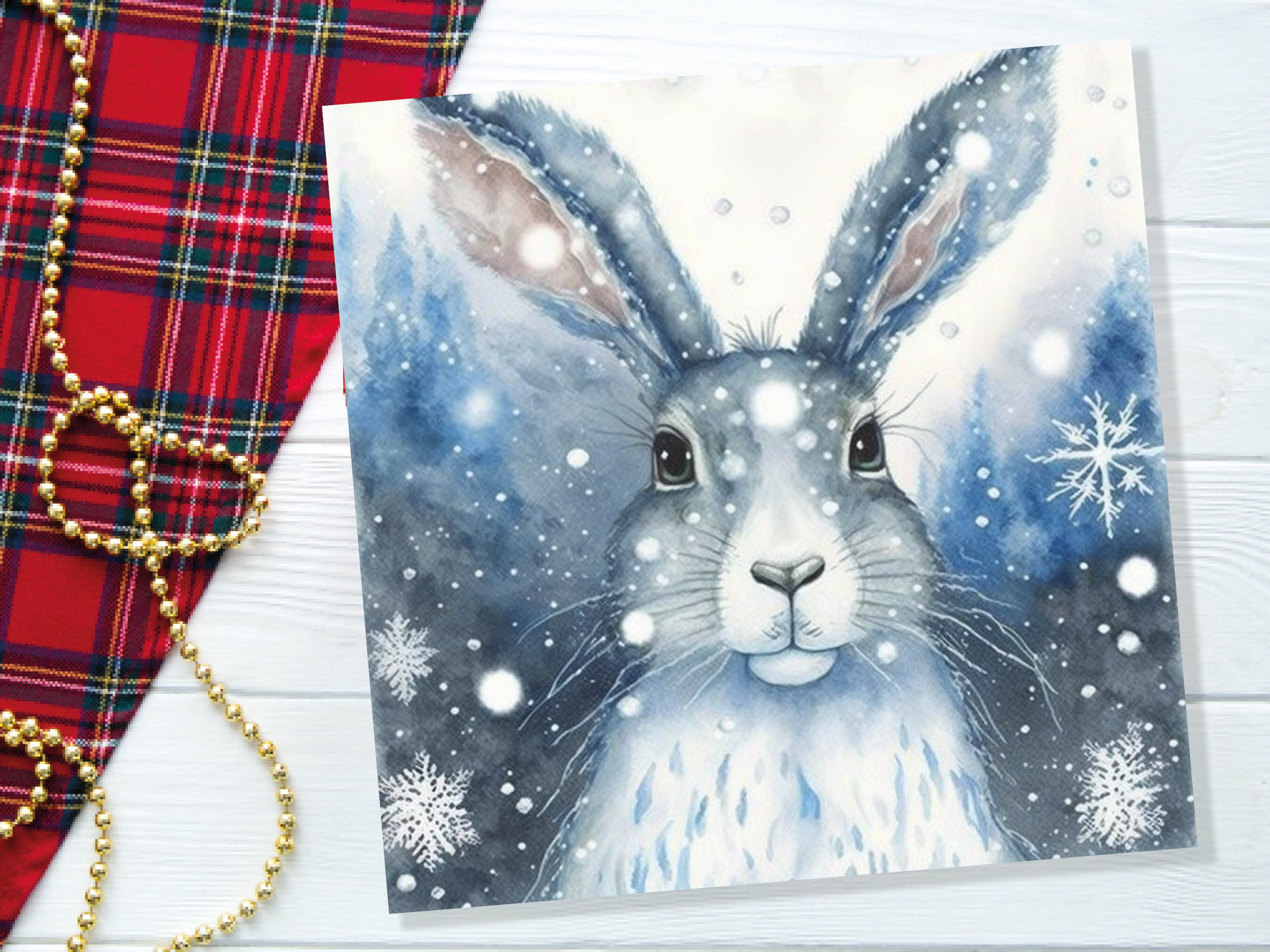 Enchanting Winter Hare Card Beautiful Blue Snowy Watercolour Snow Lights Snowflakes Greetings Card For Family Friends Xmas 23 Thank You BFF - View 5