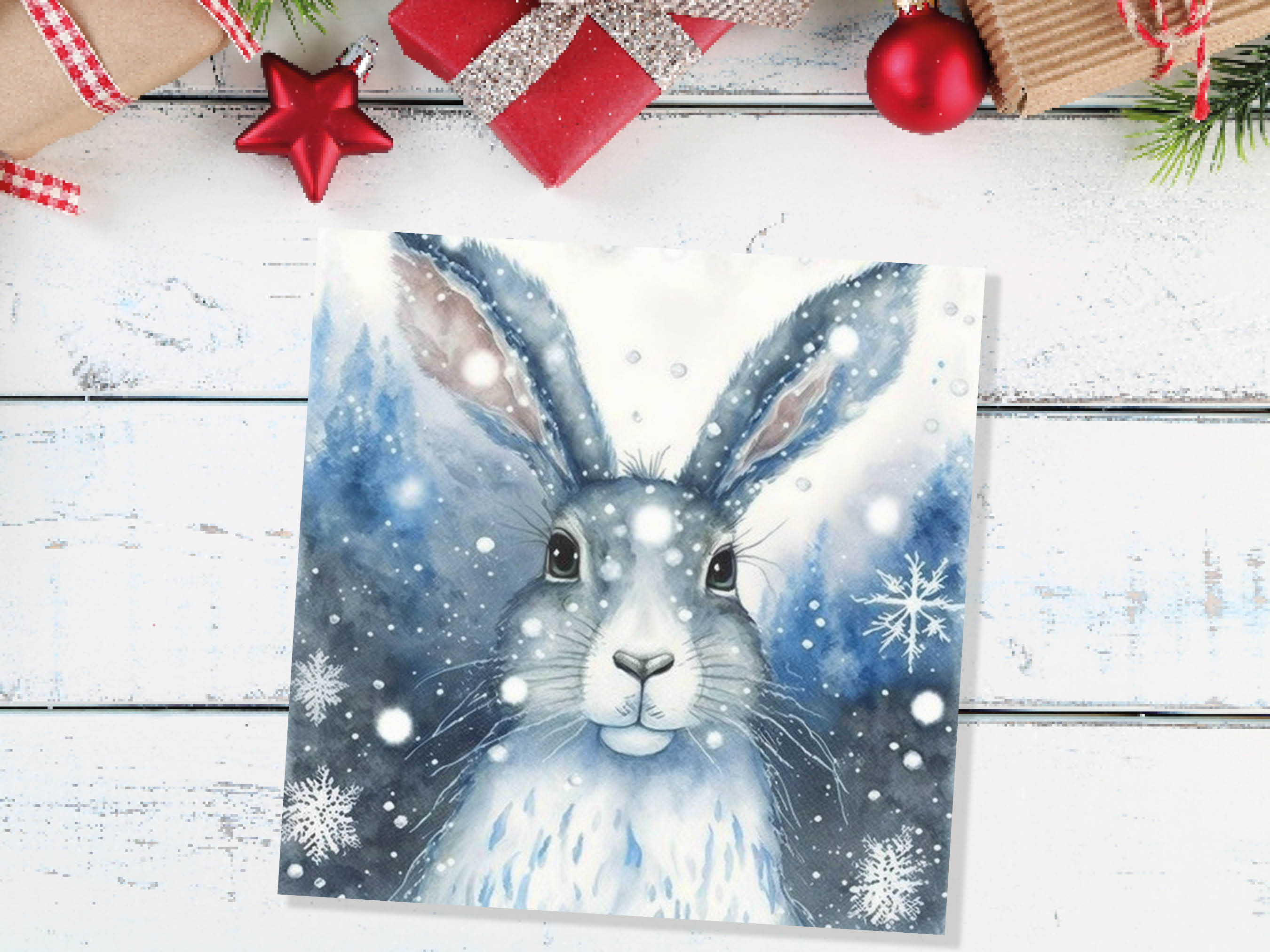 Enchanting Winter Hare Card Beautiful Blue Snowy Watercolour Snow Lights Snowflakes Greetings Card For Family Friends Xmas 23 Thank You BFF - View 8