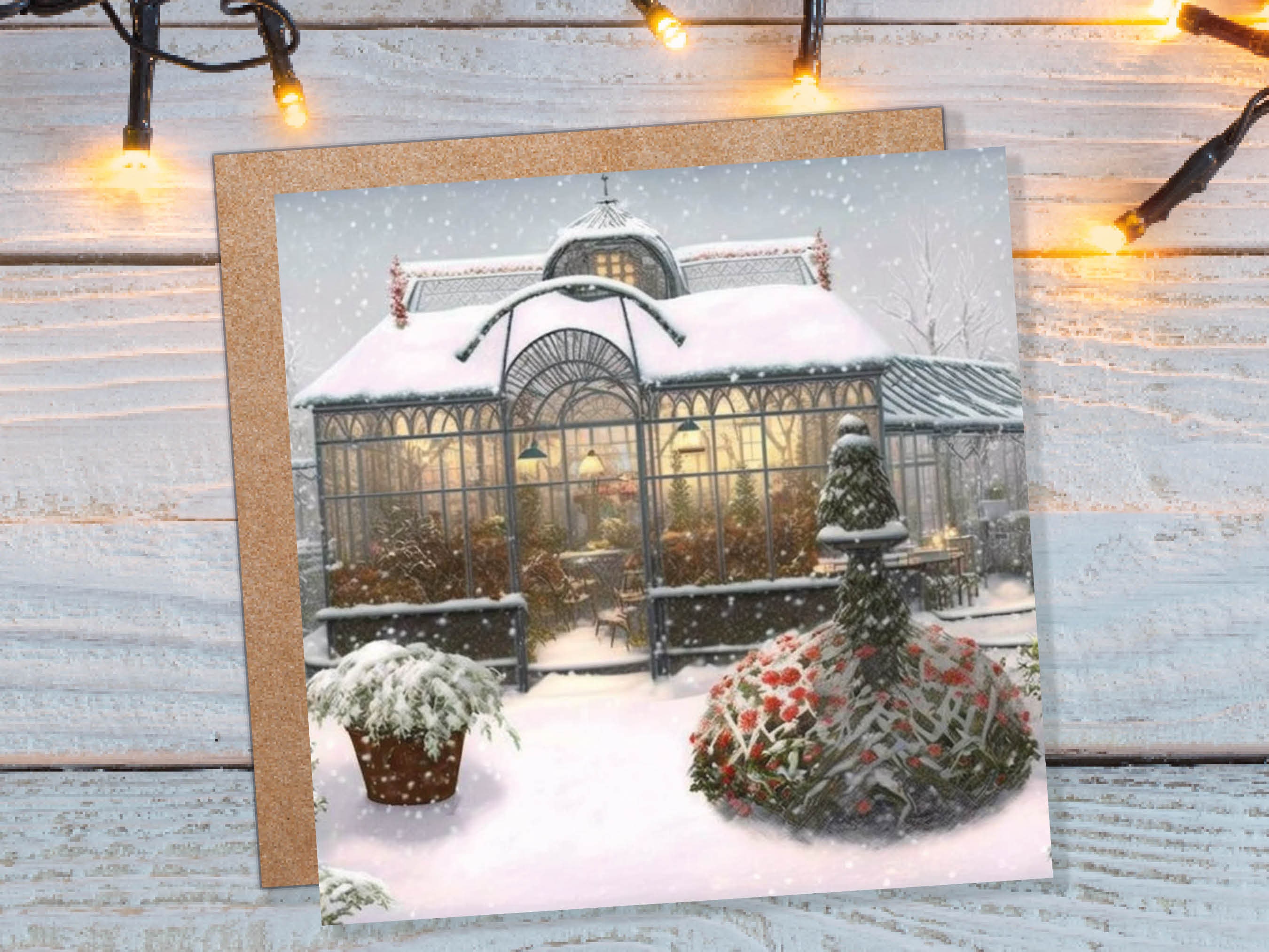 Snowy Greenhouse Card Winter Garden Gardeners Victorian Mansion Painting Unique Whimsical Greetings For Family Friends Xmas 2024 Thank You