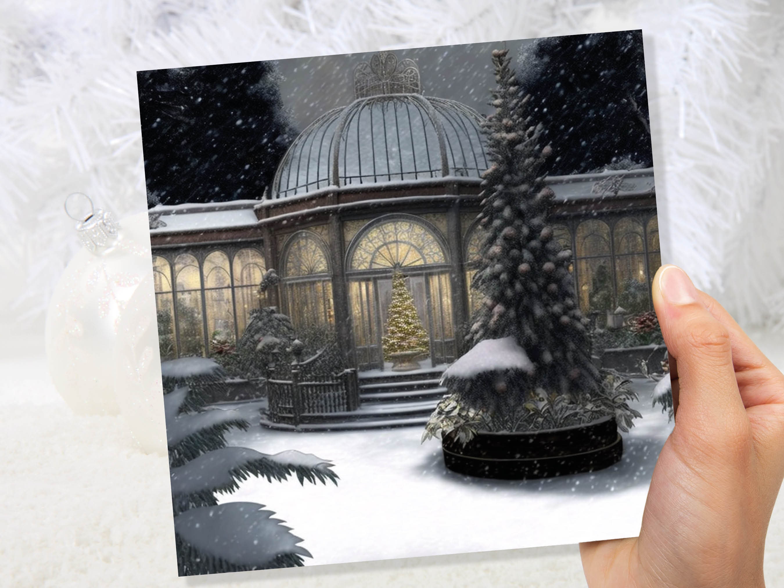 Winter Garden Card Greenhouse Orangery Gardeners Snow Victorian Mansion Country House Greetings Cards For Family Friends Xmas 2024 Thank You