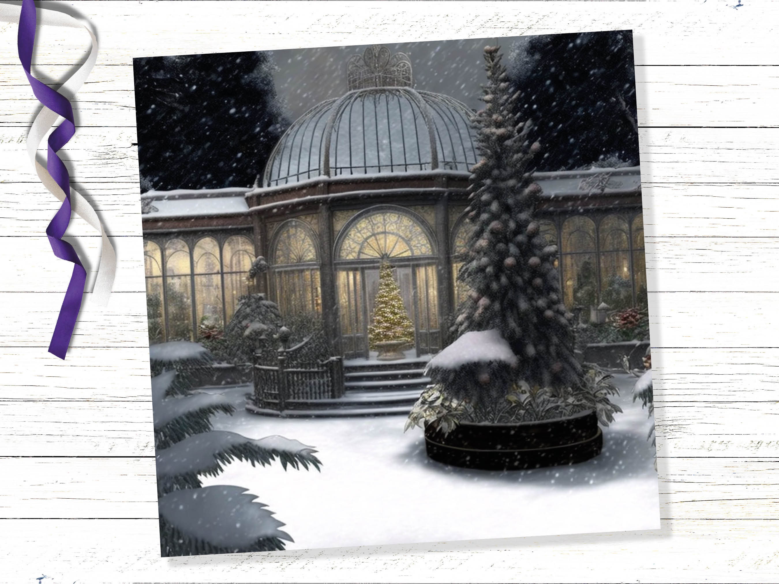 Winter Garden Card Greenhouse Orangery Gardeners Snow Victorian Mansion Country House Greetings Cards For Family Friends Xmas 2024 Thank You - View 4