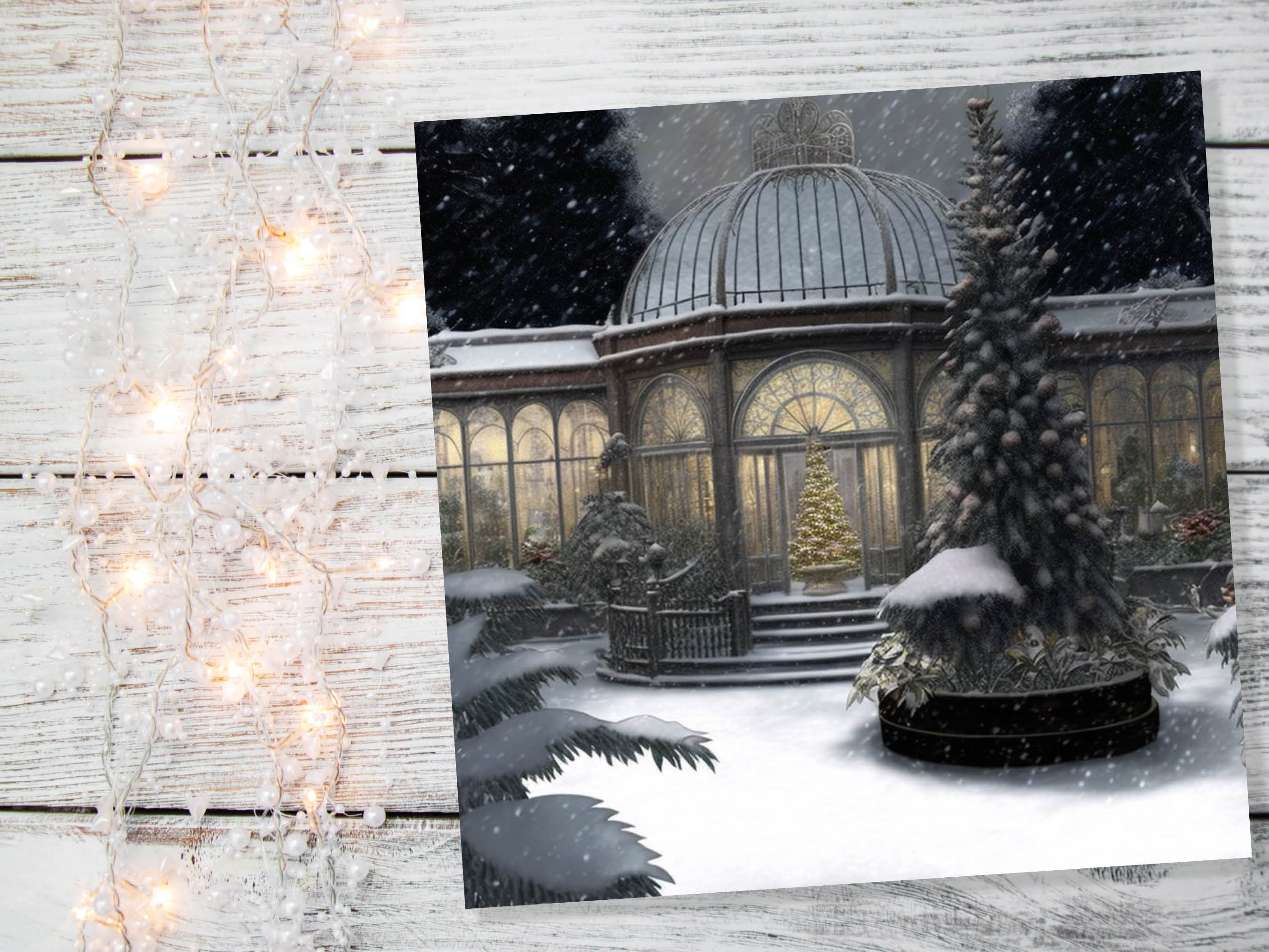 Winter Garden Card Greenhouse Orangery Gardeners Snow Victorian Mansion Country House Greetings Cards For Family Friends Xmas 2024 Thank You - View 5