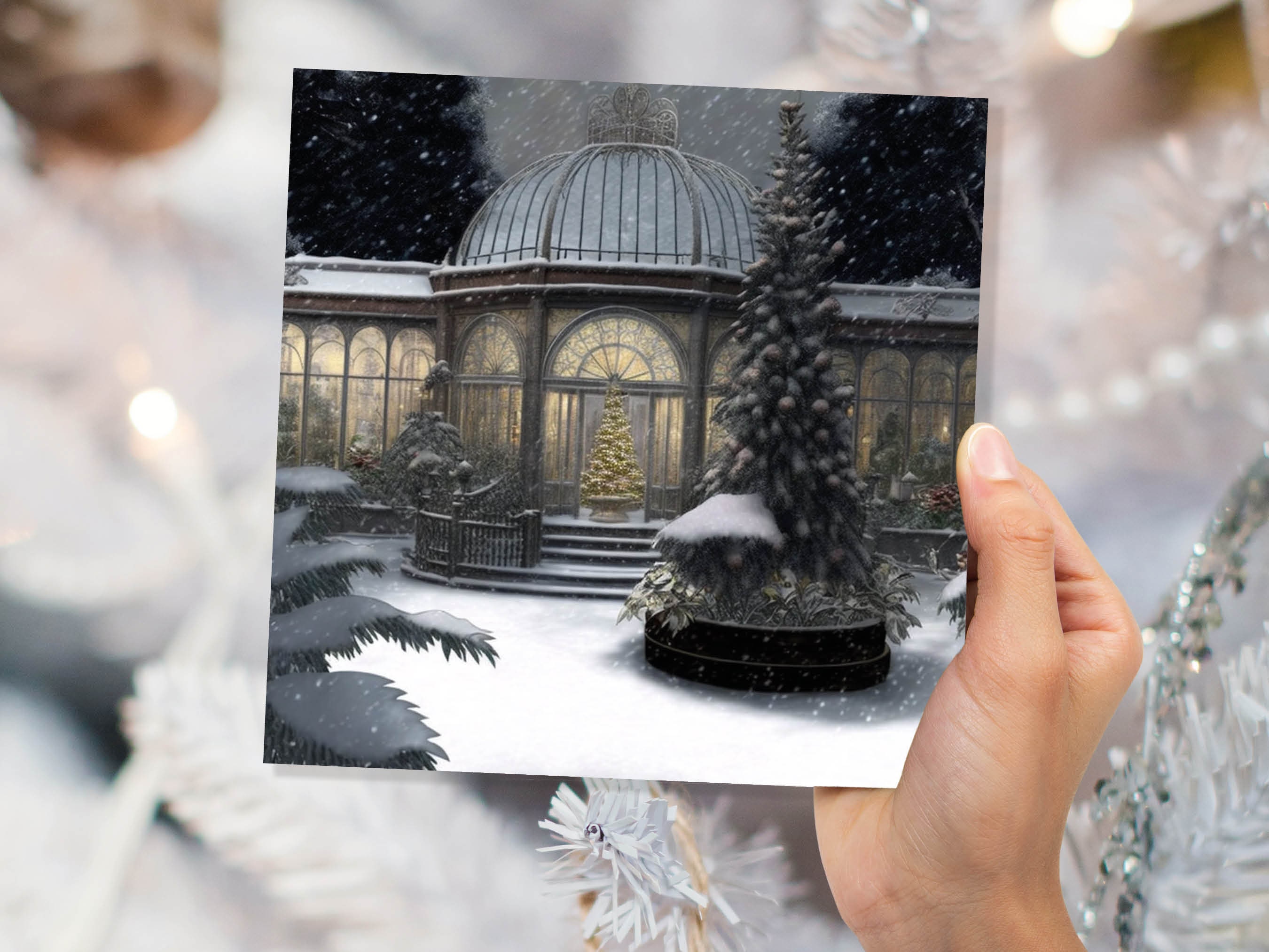 Winter Garden Card Greenhouse Orangery Gardeners Snow Victorian Mansion Country House Greetings Cards For Family Friends Xmas 2024 Thank You - View 7