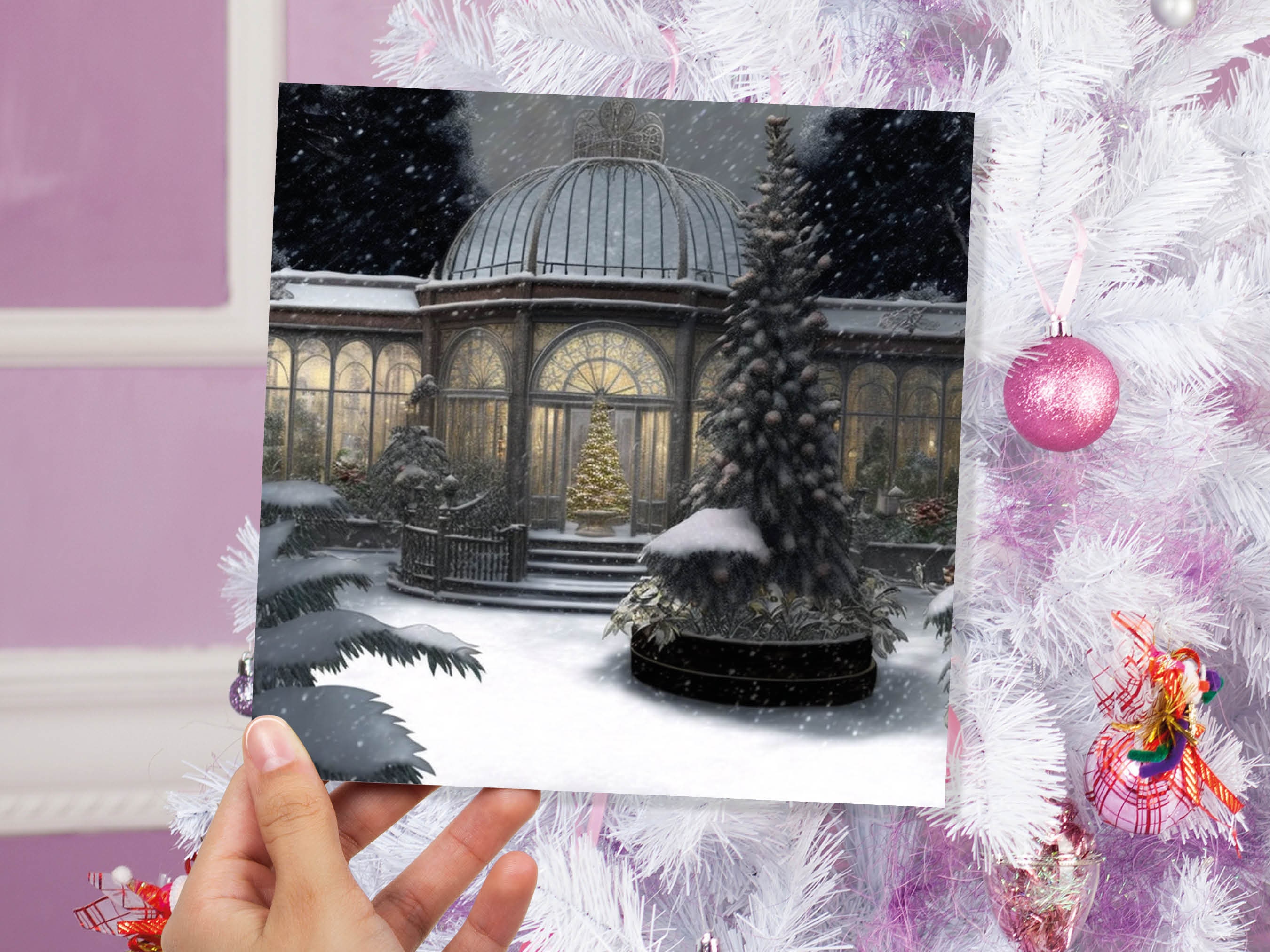 Winter Garden Card Greenhouse Orangery Gardeners Snow Victorian Mansion Country House Greetings Cards For Family Friends Xmas 2024 Thank You - View 8