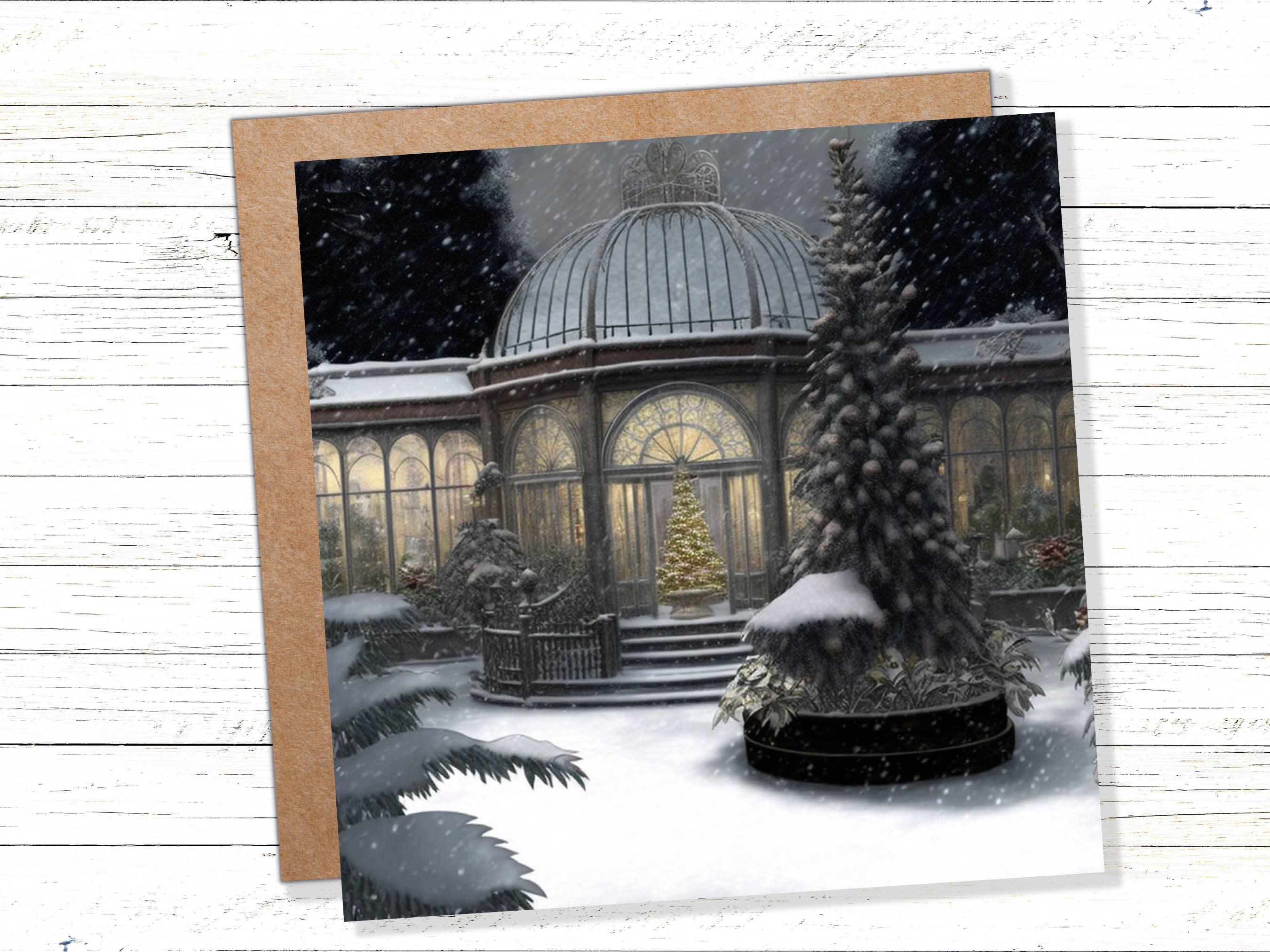 Winter Garden Card Greenhouse Orangery Gardeners Snow Victorian Mansion Country House Greetings Cards For Family Friends Xmas 2024 Thank You - View 9