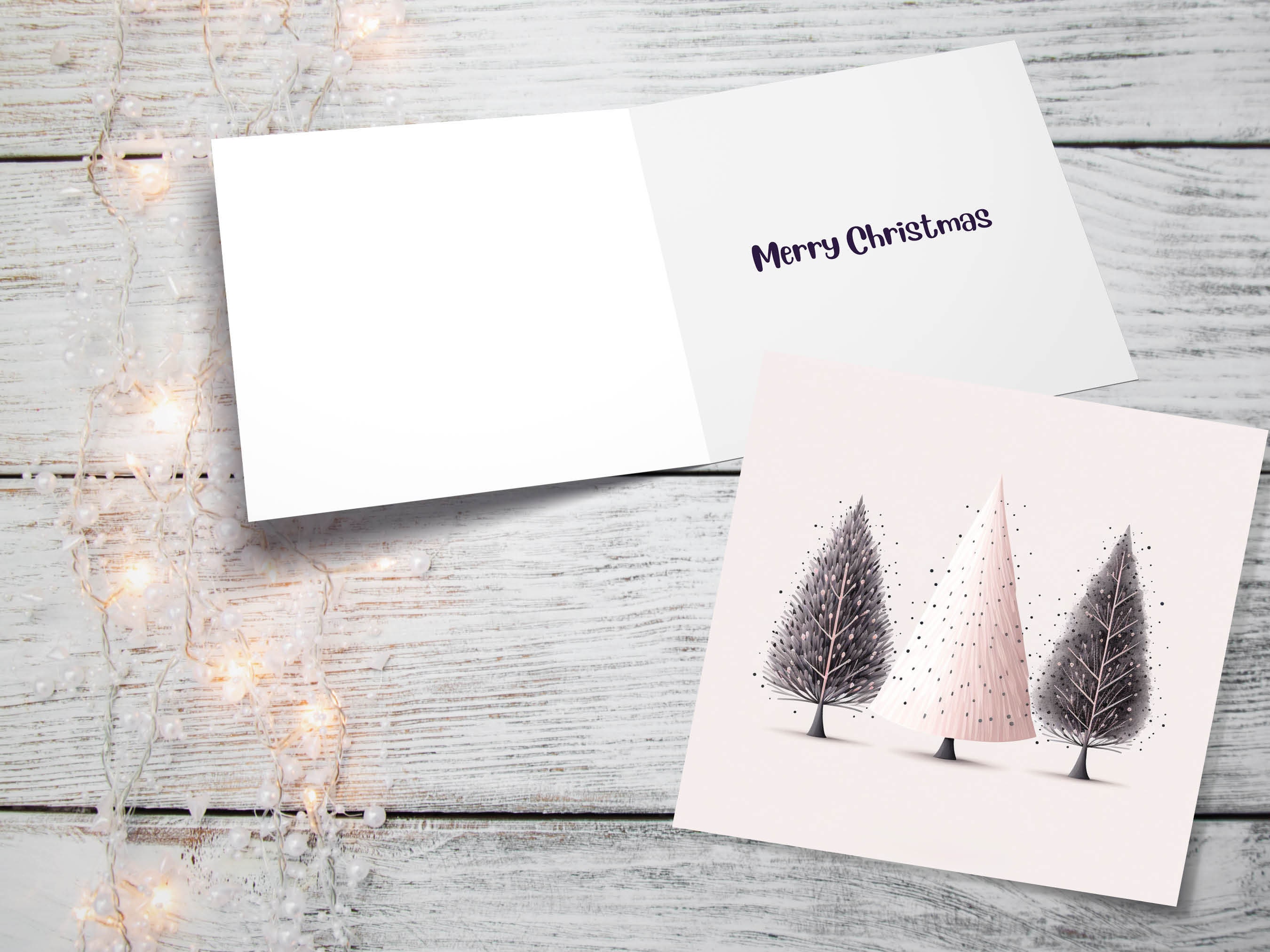 Christmas Trees Illustration Card Modern Elegant Fir Tree Pink Grey White Simple Ink Painting Greetings Cards For Family Friends Xmas 2024 - View 10