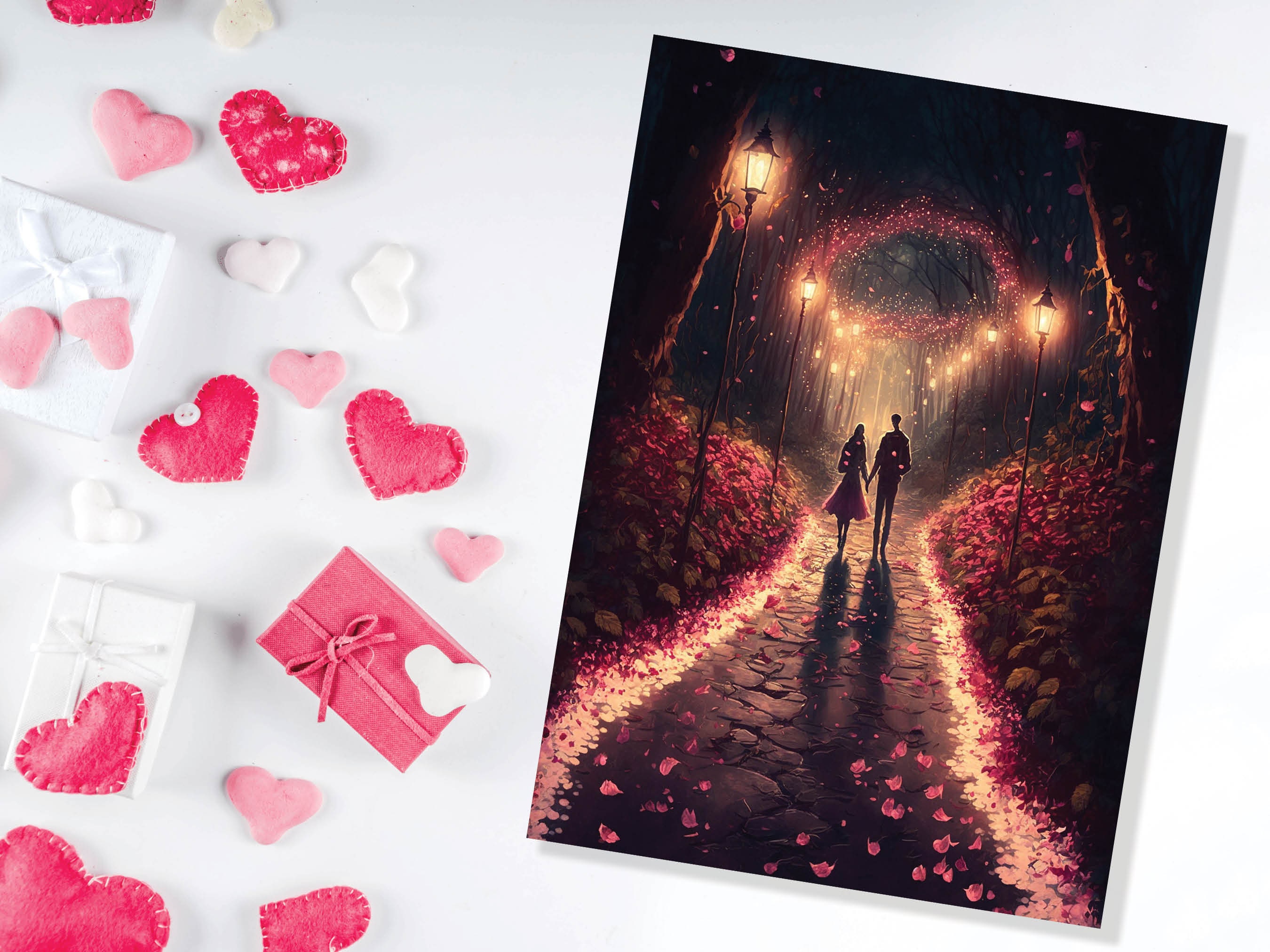 Lovers In A Magical Romantic Garden With Illuminating Night Lights Card Enchanted Couples Her Wife Girlfriend Darling Anniversary Monthsary - View 7