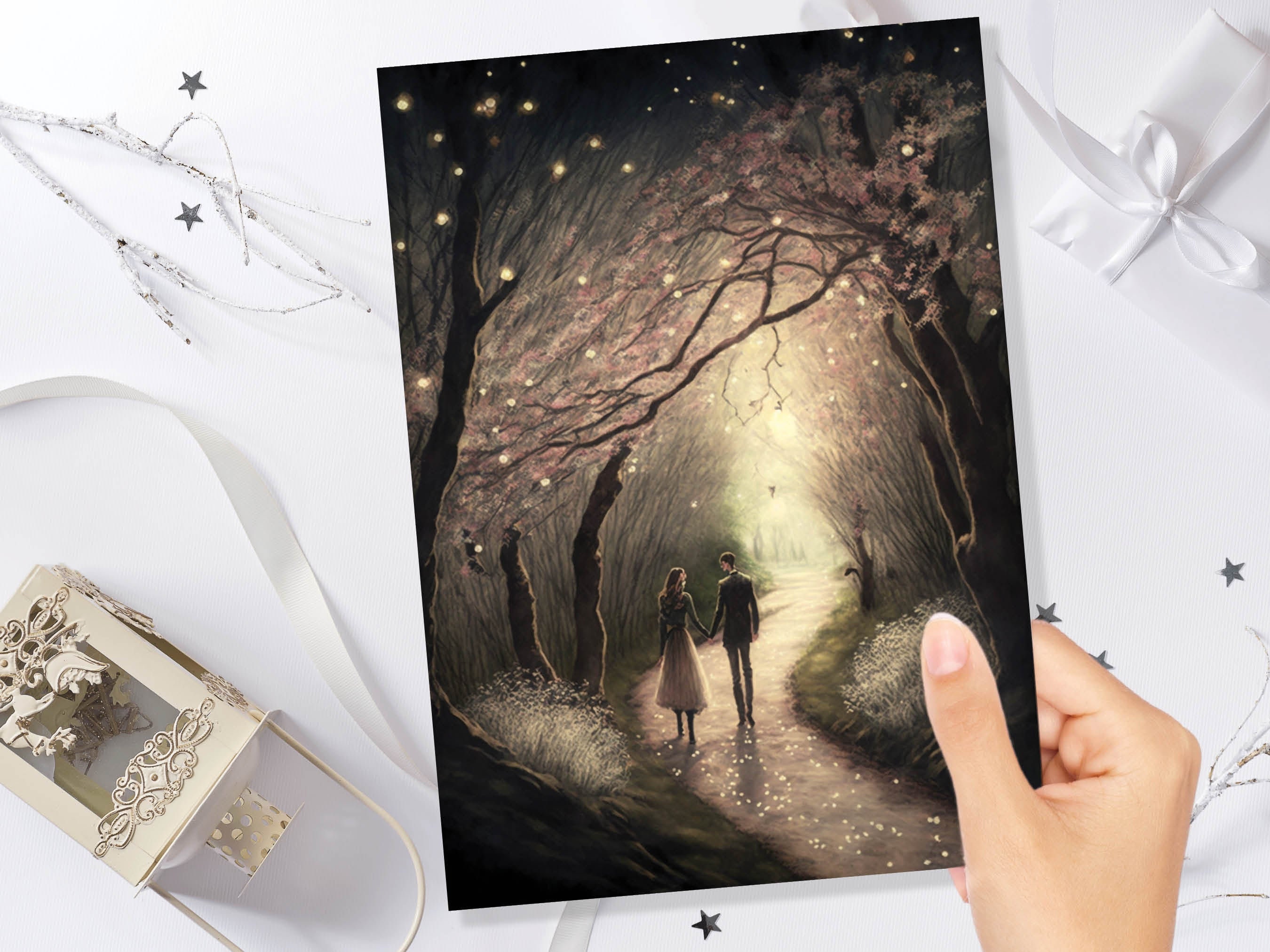 Lovers In Mystical Whimsical Magical Garden Greeting Card Romantic Enchanted Couples Her Wife Girlfriend Babe Darling Anniversary Monthsary - View 10