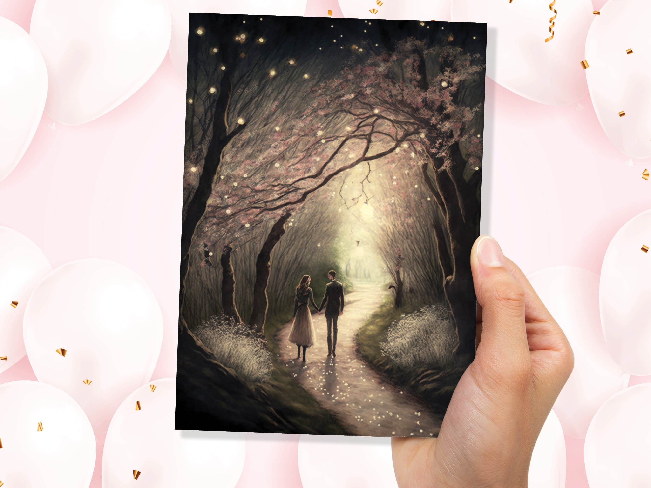 Lovers In Mystical Whimsical Magical Garden Greeting Card Romantic Enchanted Couples Her Wife Girlfriend Babe Darling Anniversary Monthsary