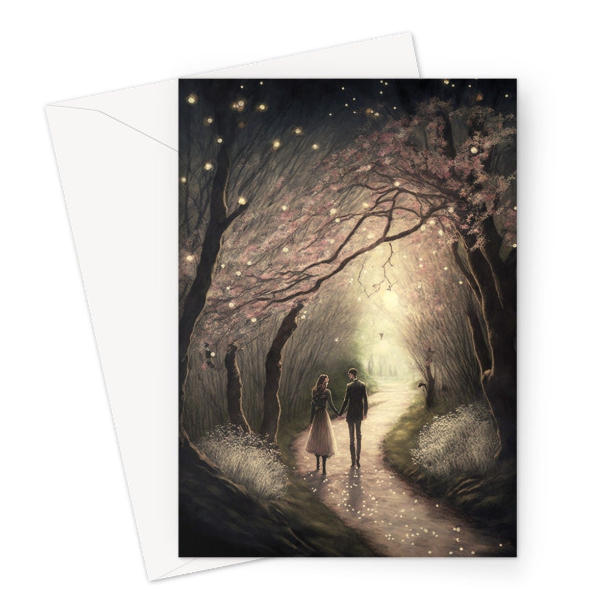 Lovers In Mystical Whimsical Magical Garden Greeting Card Romantic Enchanted Couples Her Wife Girlfriend Babe Darling Anniversary Monthsary - View 2