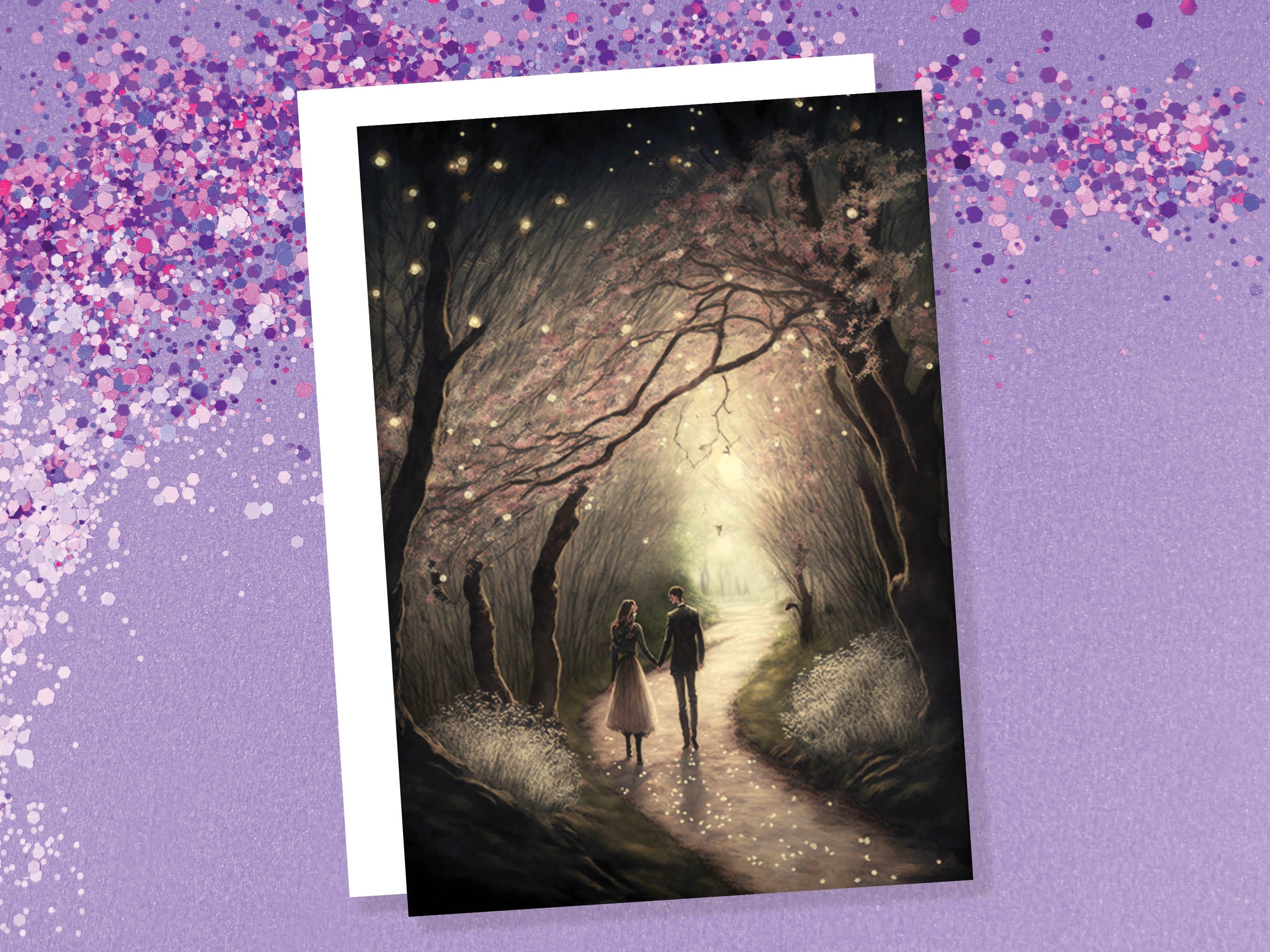 Lovers In Mystical Whimsical Magical Garden Greeting Card Romantic Enchanted Couples Her Wife Girlfriend Babe Darling Anniversary Monthsary - View 4