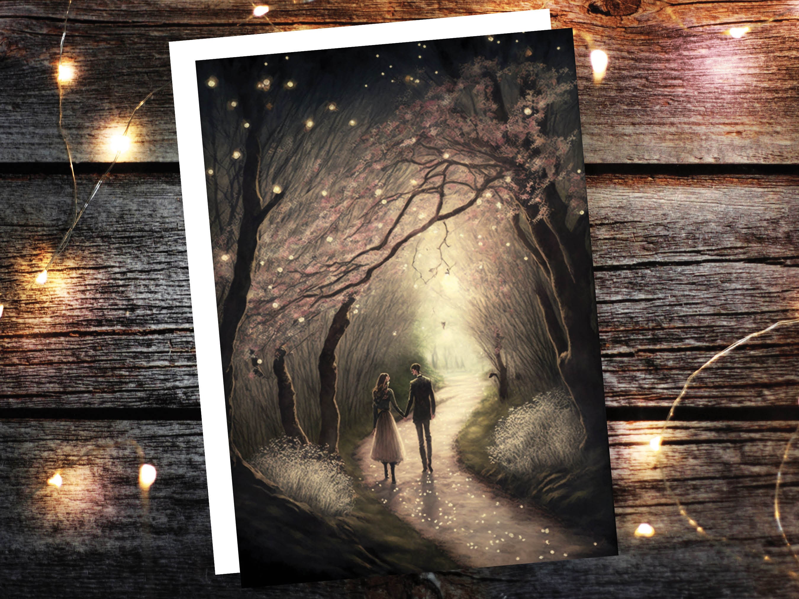 Lovers In Mystical Whimsical Magical Garden Greeting Card Romantic Enchanted Couples Her Wife Girlfriend Babe Darling Anniversary Monthsary - View 7