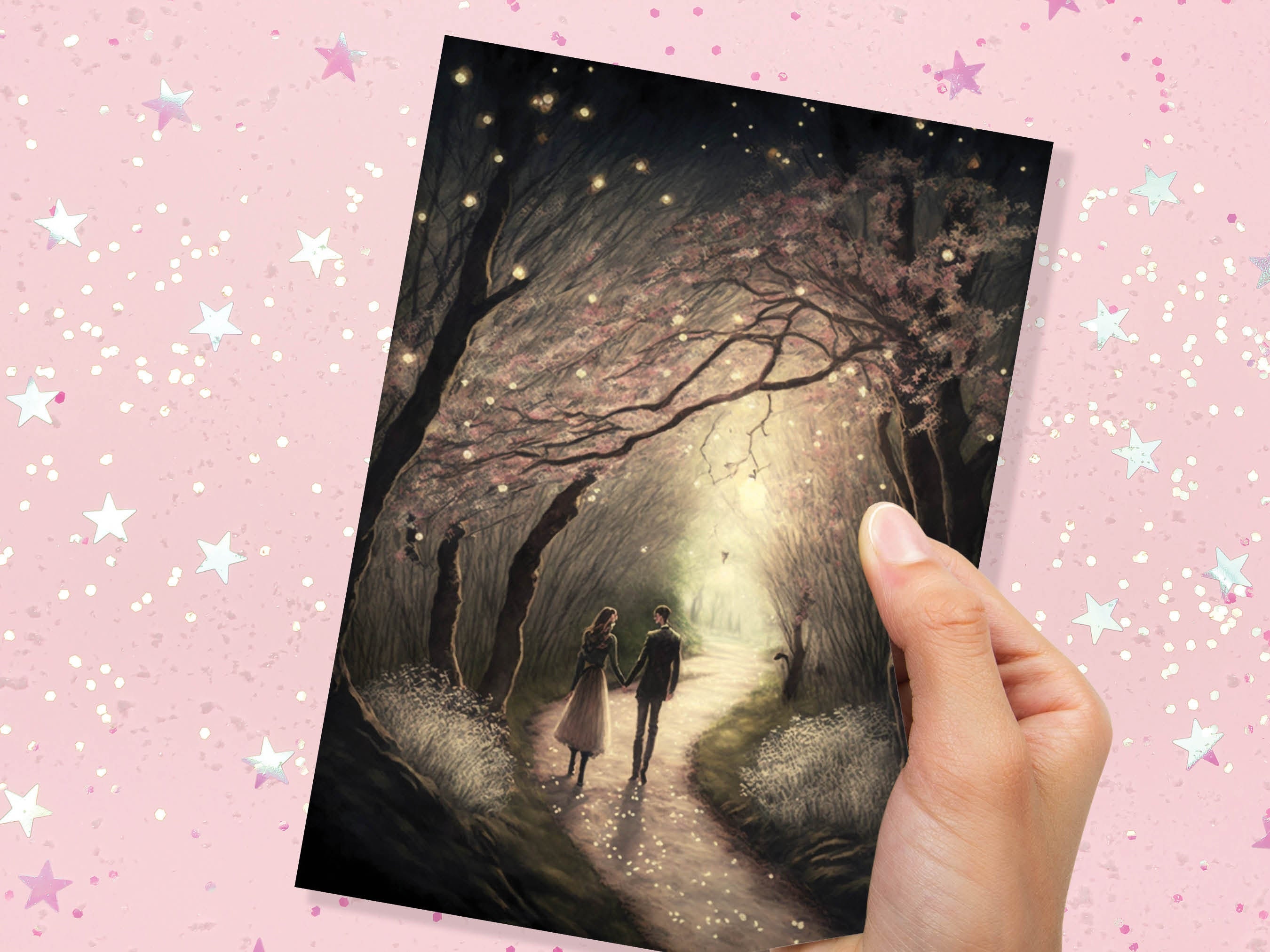 Lovers In Mystical Whimsical Magical Garden Greeting Card Romantic Enchanted Couples Her Wife Girlfriend Babe Darling Anniversary Monthsary - View 8