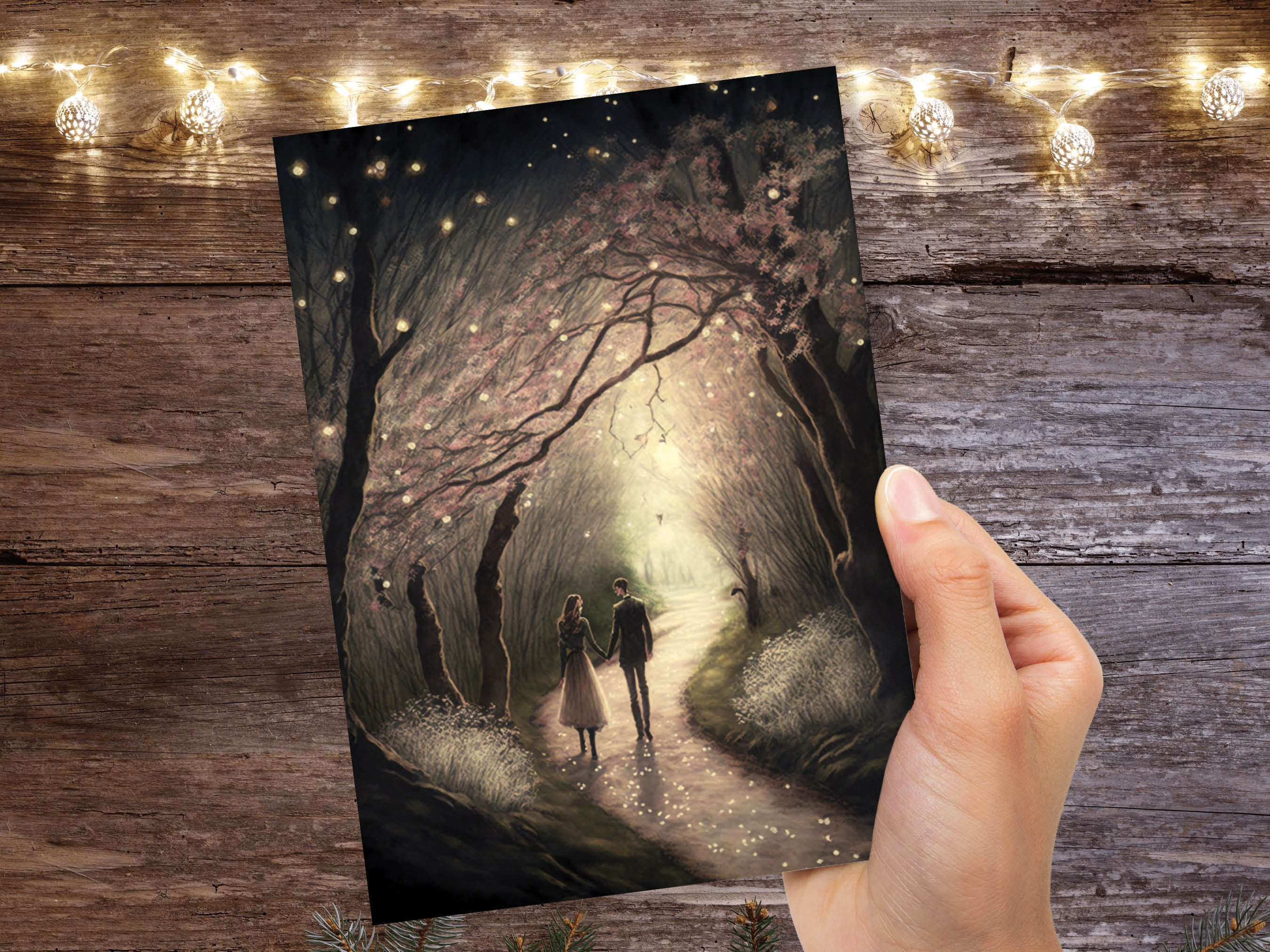 Lovers In Mystical Whimsical Magical Garden Greeting Card Romantic Enchanted Couples Her Wife Girlfriend Babe Darling Anniversary Monthsary - View 9