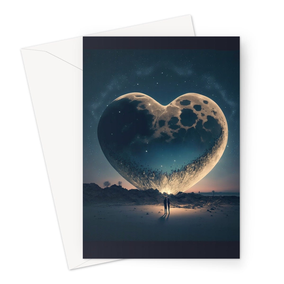 Lovers Under A Heart-Shaped Moon In A Starry Night Greeting Card Romantic for Couples Her Wife Girlfriend Babe Darling Anniversary Monthsary - View 3