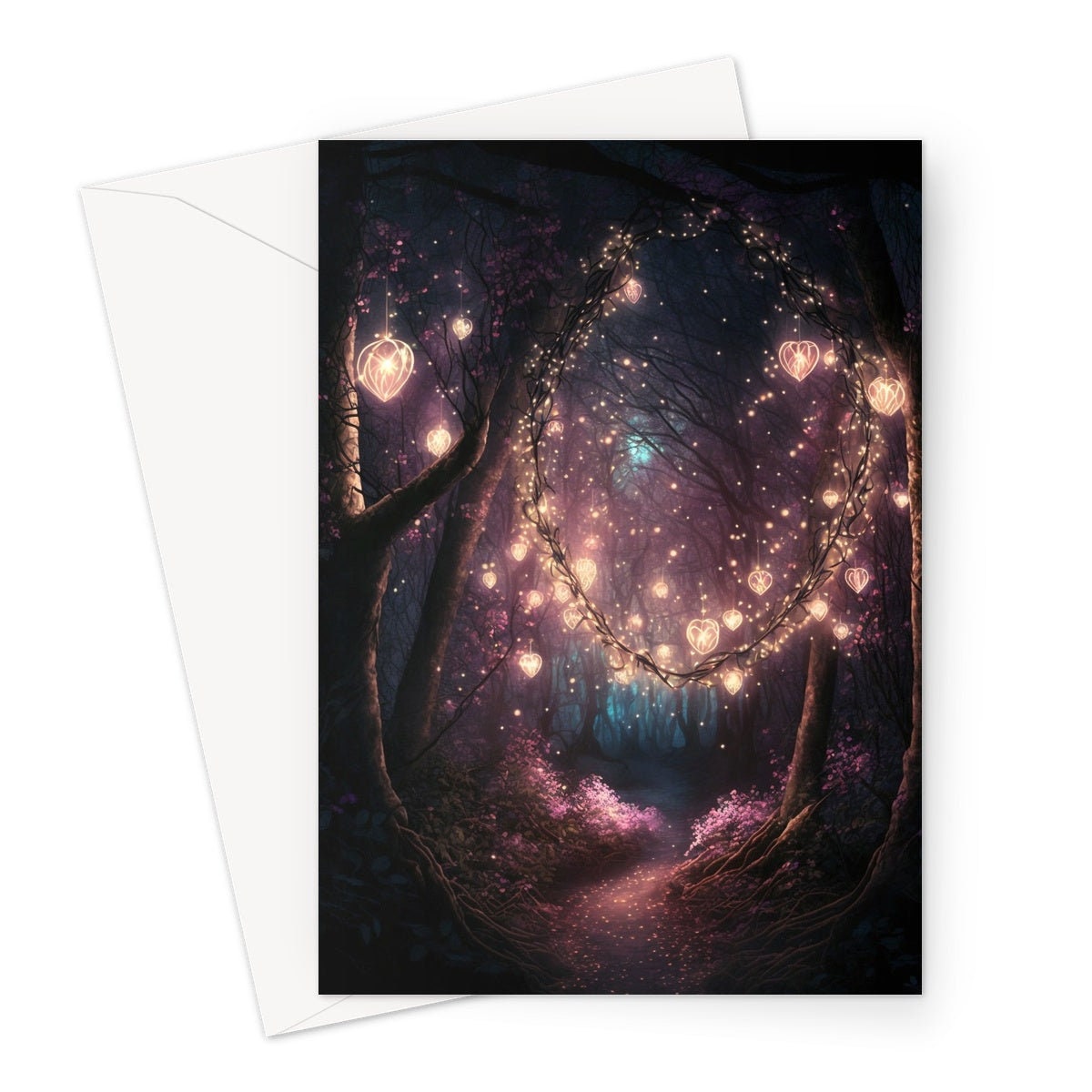 Romantic Lights In Magical Garden Greeting Card With Mystical Whimsical Fireflies for Wife Girlfriend Babe Darling Anniversary Monthsary - View 2