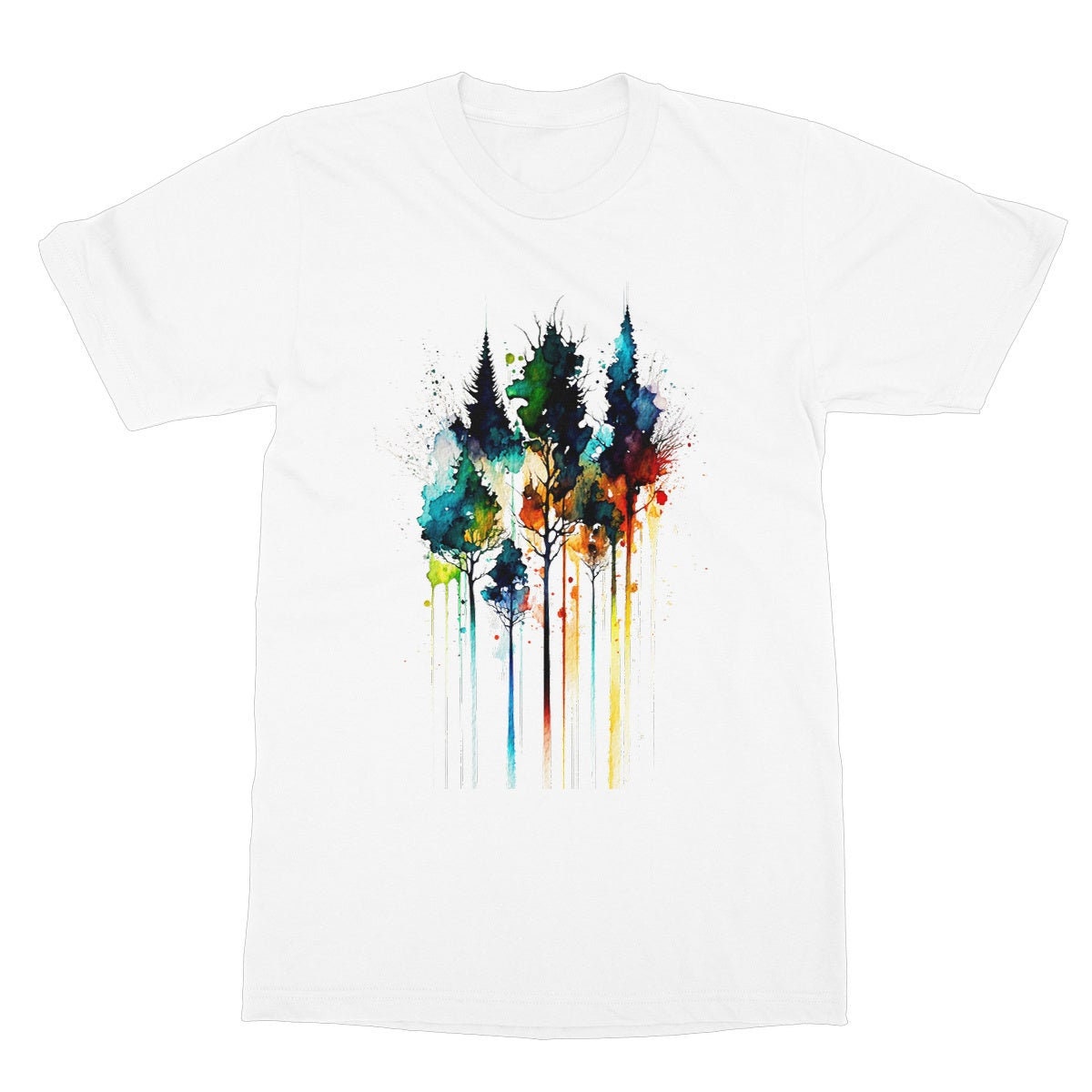 Watercolour Abstract Trees Painting Colourful Messy Loose Vibrant Colours Fir Tree Rainbow Nature Art Artists Gift Unisex Softstyle T-Shirt - View 2