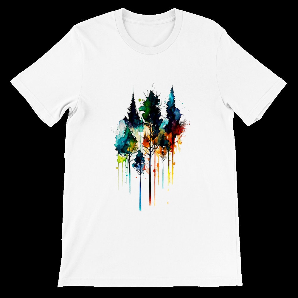 Watercolour Abstract Trees Painting Colourful Messy Loose Vibrant Colours Fir Tree Rainbow Nature Art Artists Gift Unisex Softstyle T-Shirt - View 10