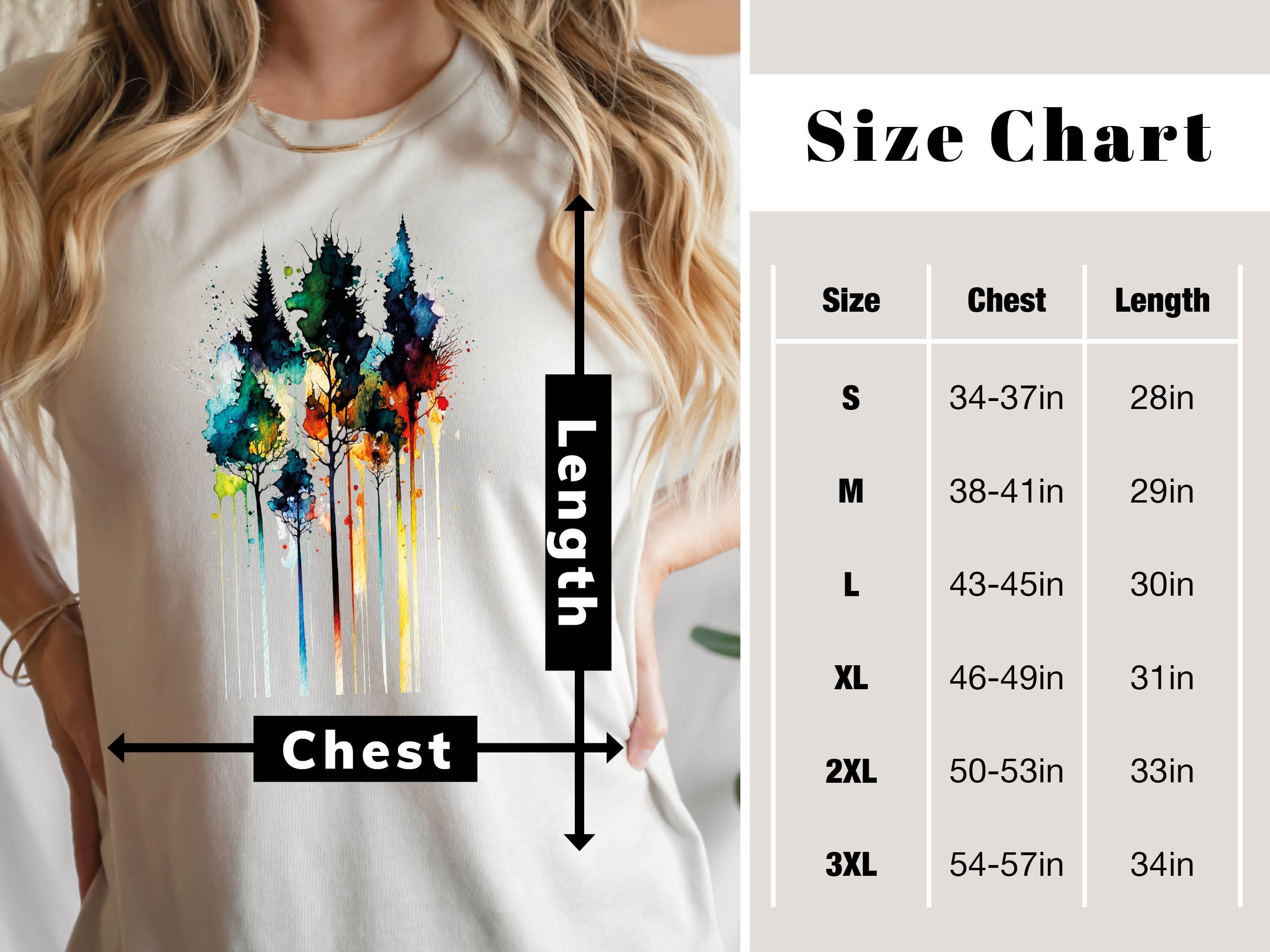 Watercolour Abstract Trees Painting Colourful Messy Loose Vibrant Colours Fir Tree Rainbow Nature Art Artists Gift Unisex Softstyle T-Shirt - View 8