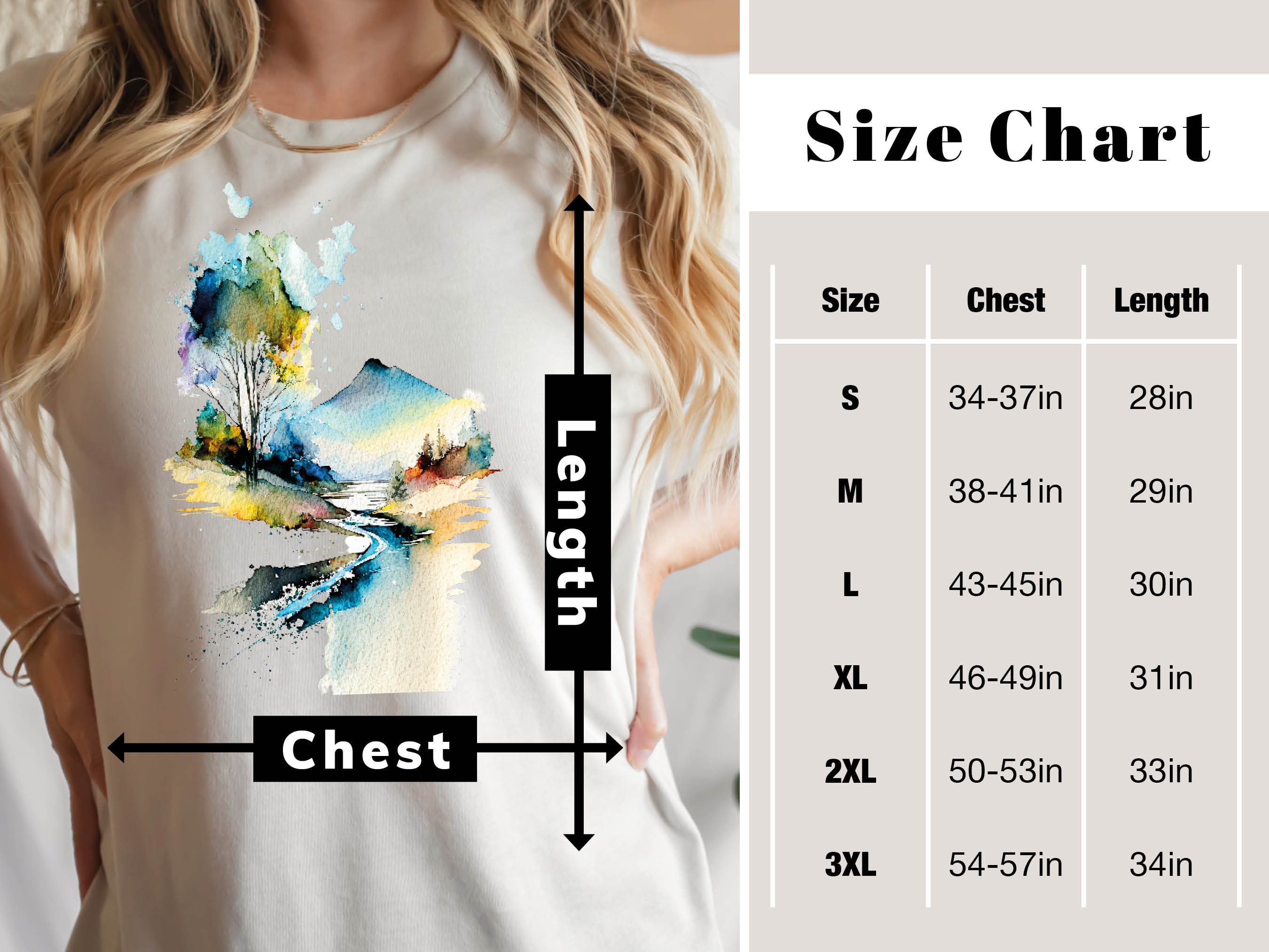 Watercolour Graphic Tee Abstract Volcano Shirt Mystical Landscape River Scene Wilderness Mountain Painting T-Shirt Gift for her Women Tshirt - View 9