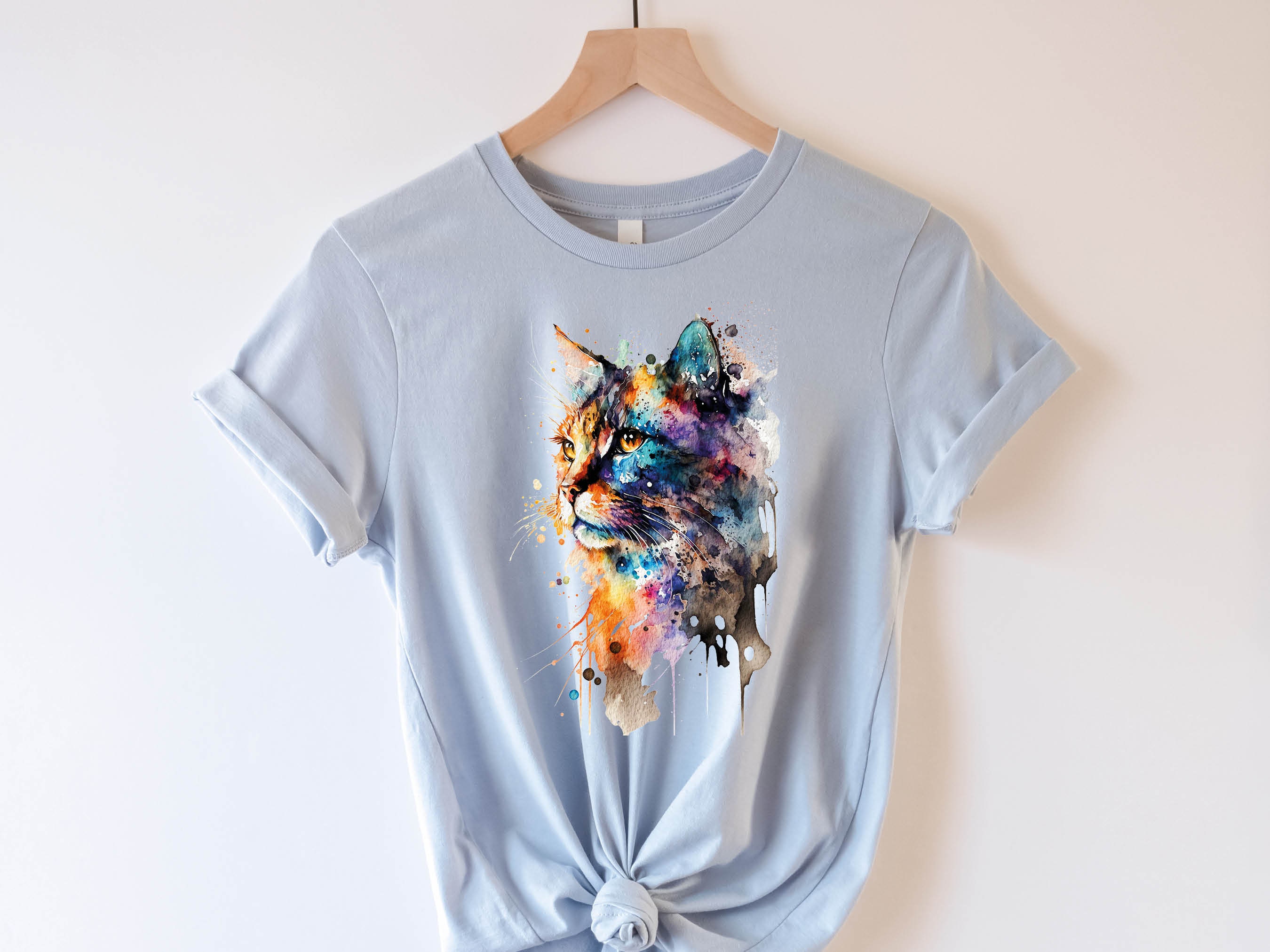 Watercolour Abstract Cat T-Shirt Whimsical Loose Painting Crazy Cat Lady Cats Lovers Gift Rainbow Colourful Art Artists Tee Softstyle Shirt - View 8