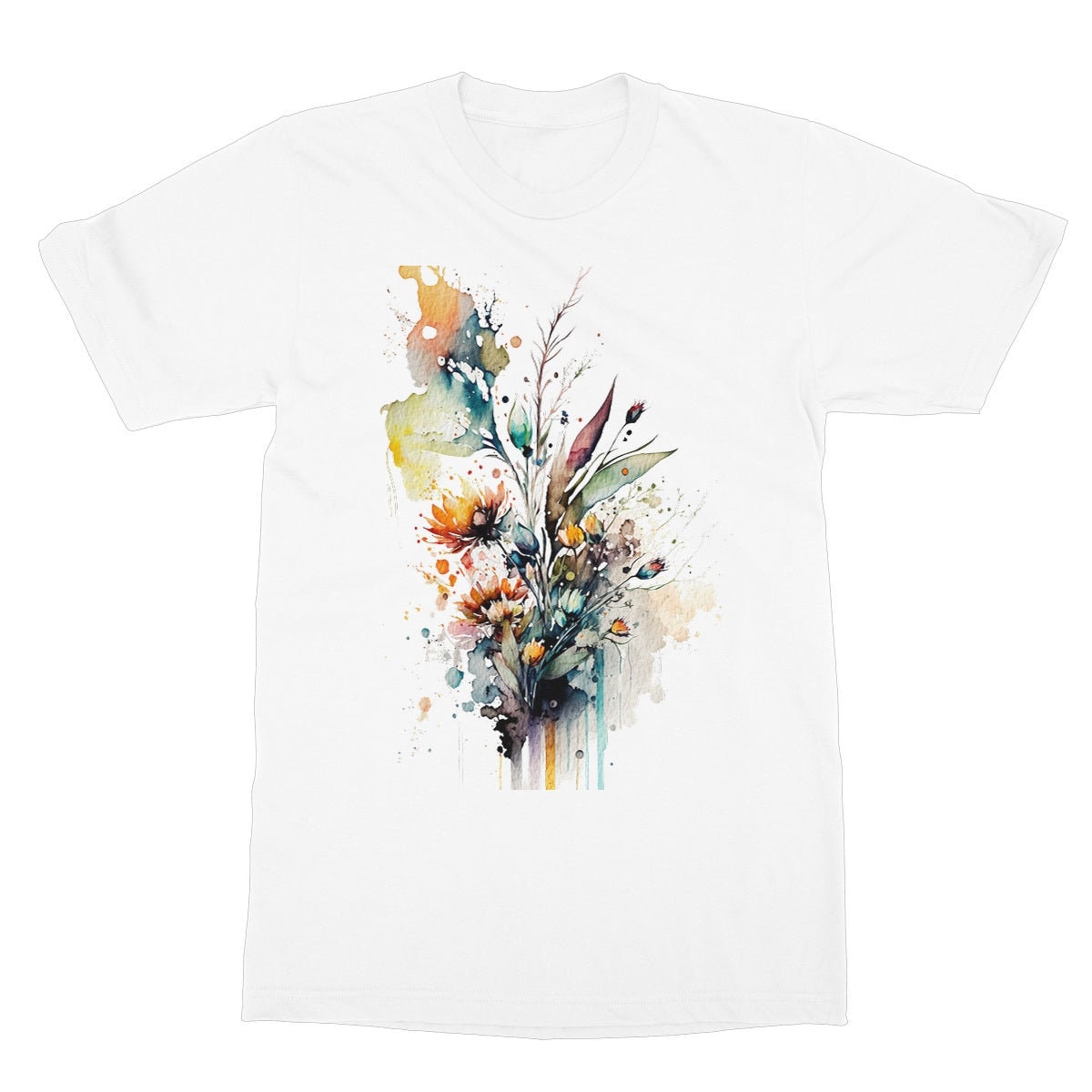 Watercolour Wildflowers T-Shirt Beautiful Loose Abstract Painting Messy Floral Design Flowers Leaves Leaf Feminine Tee Shirt for Her Women - View 8