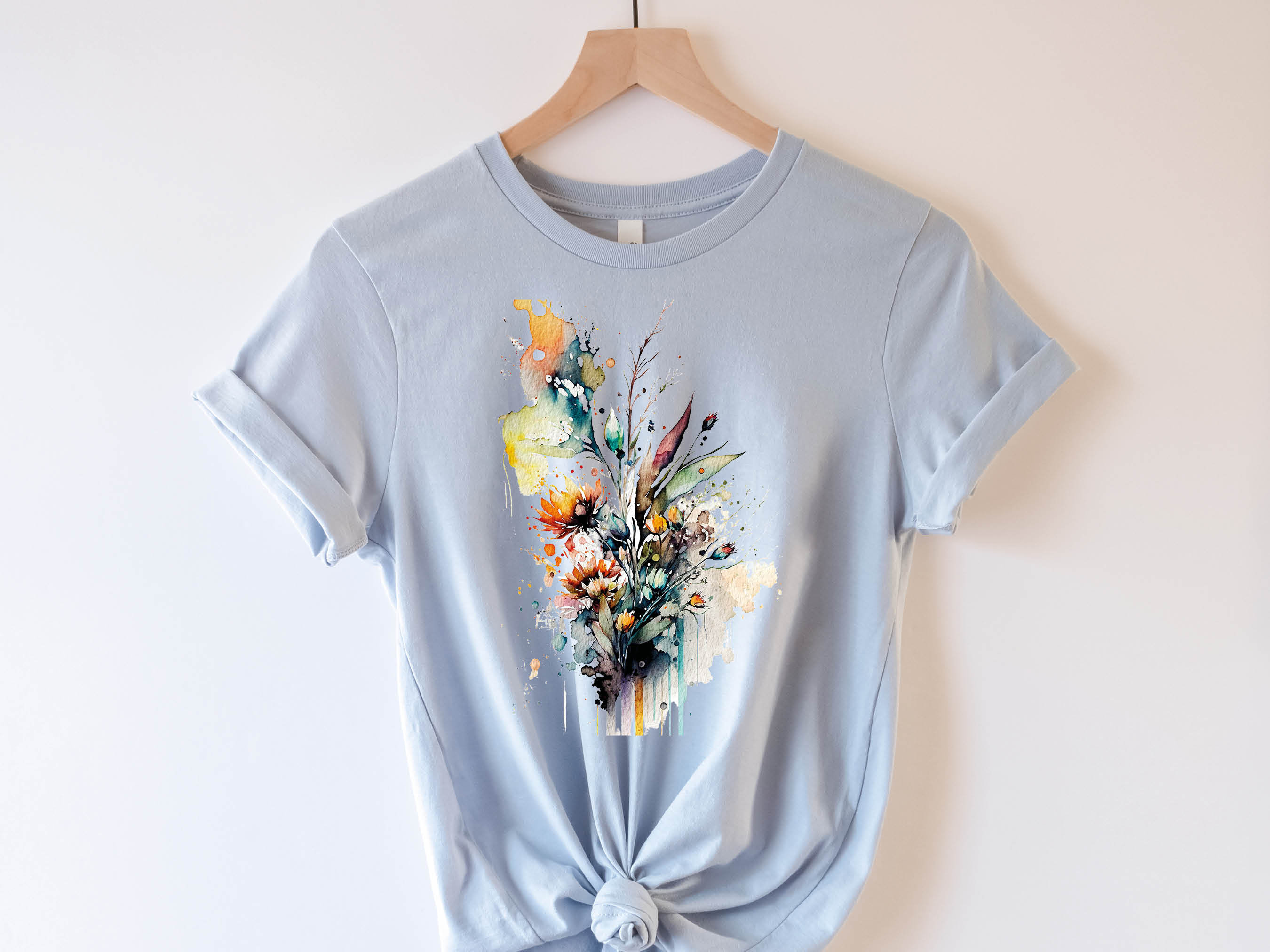 Watercolour Wildflowers T-Shirt Beautiful Loose Abstract Painting Messy Floral Design Flowers Leaves Leaf Feminine Tee Shirt for Her Women - View 7