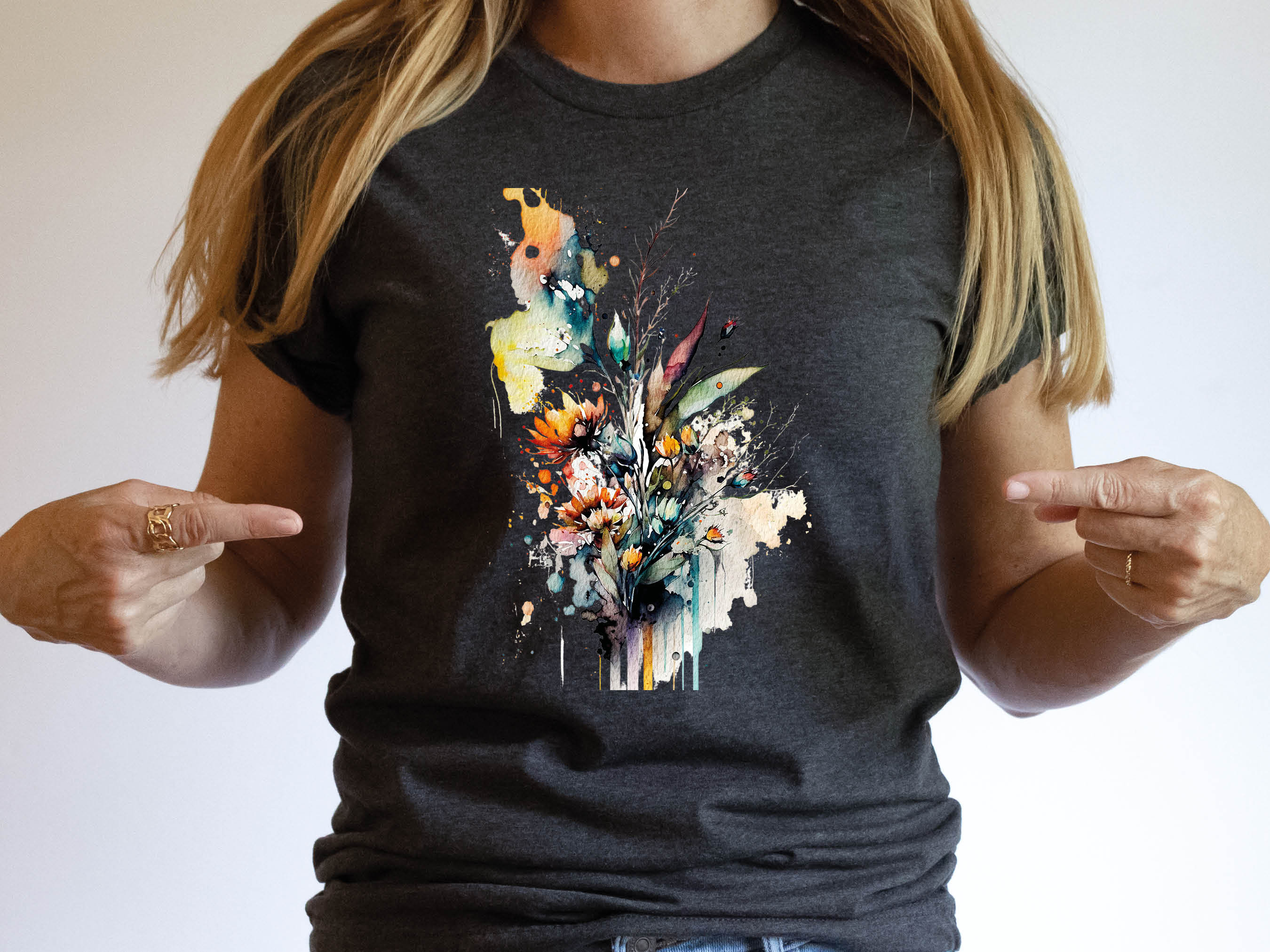 Watercolour Wildflowers T-Shirt Beautiful Loose Abstract Painting Messy Floral Design Flowers Leaves Leaf Feminine Tee Shirt for Her Women - View 5