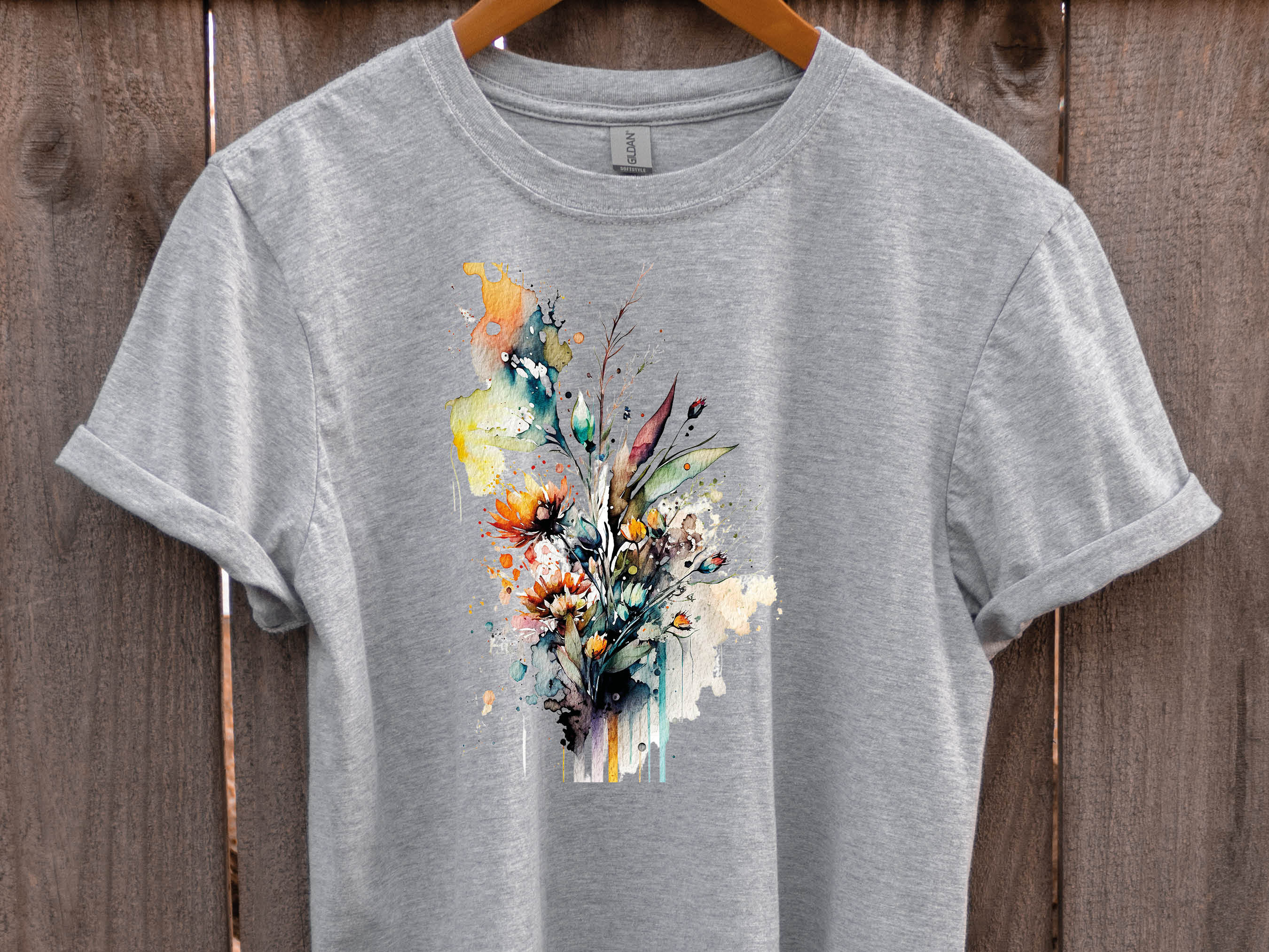 Watercolour Wildflowers T-Shirt Beautiful Loose Abstract Painting Messy Floral Design Flowers Leaves Leaf Feminine Tee Shirt for Her Women - View 6