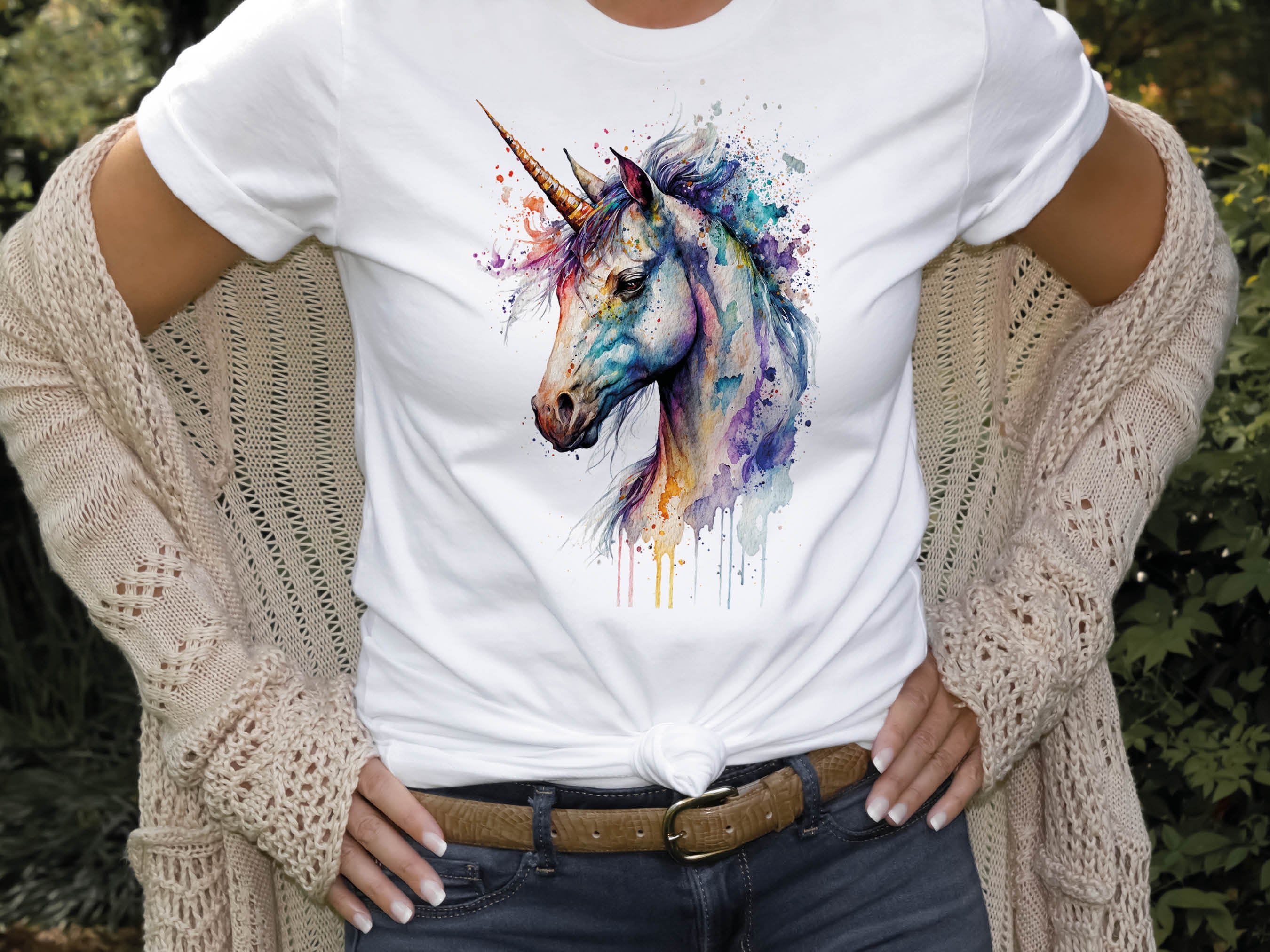 Watercolour Unicorn T-Shirt Mystical Loose Messy Painting Colourful Pastel Rainbow Art Magical Mythical Tee Shirt for Women Gifts for Her