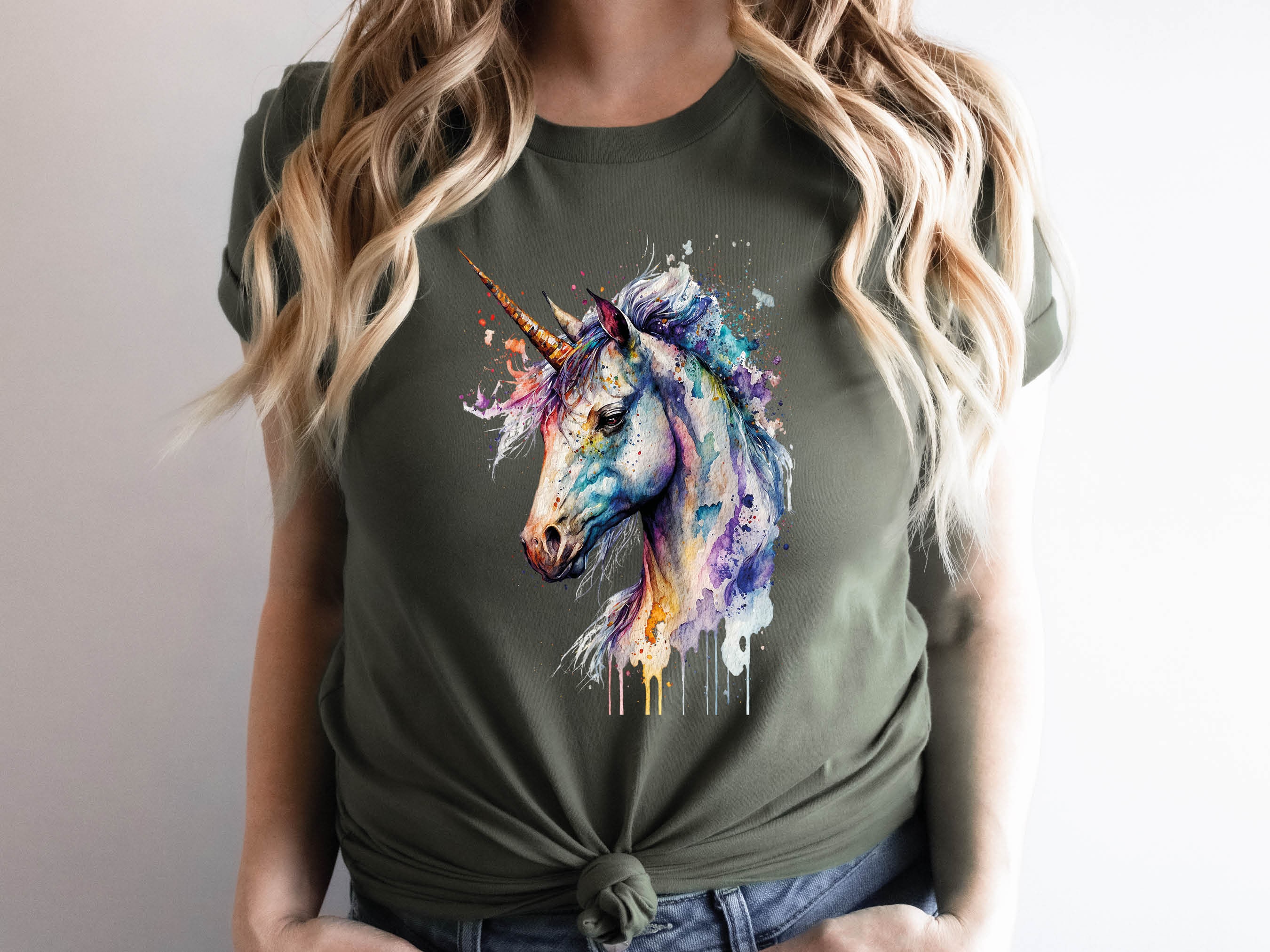 Watercolour Unicorn T-Shirt Mystical Loose Messy Painting Colourful Pastel Rainbow Art Magical Mythical Tee Shirt for Women Gifts for Her - View 3