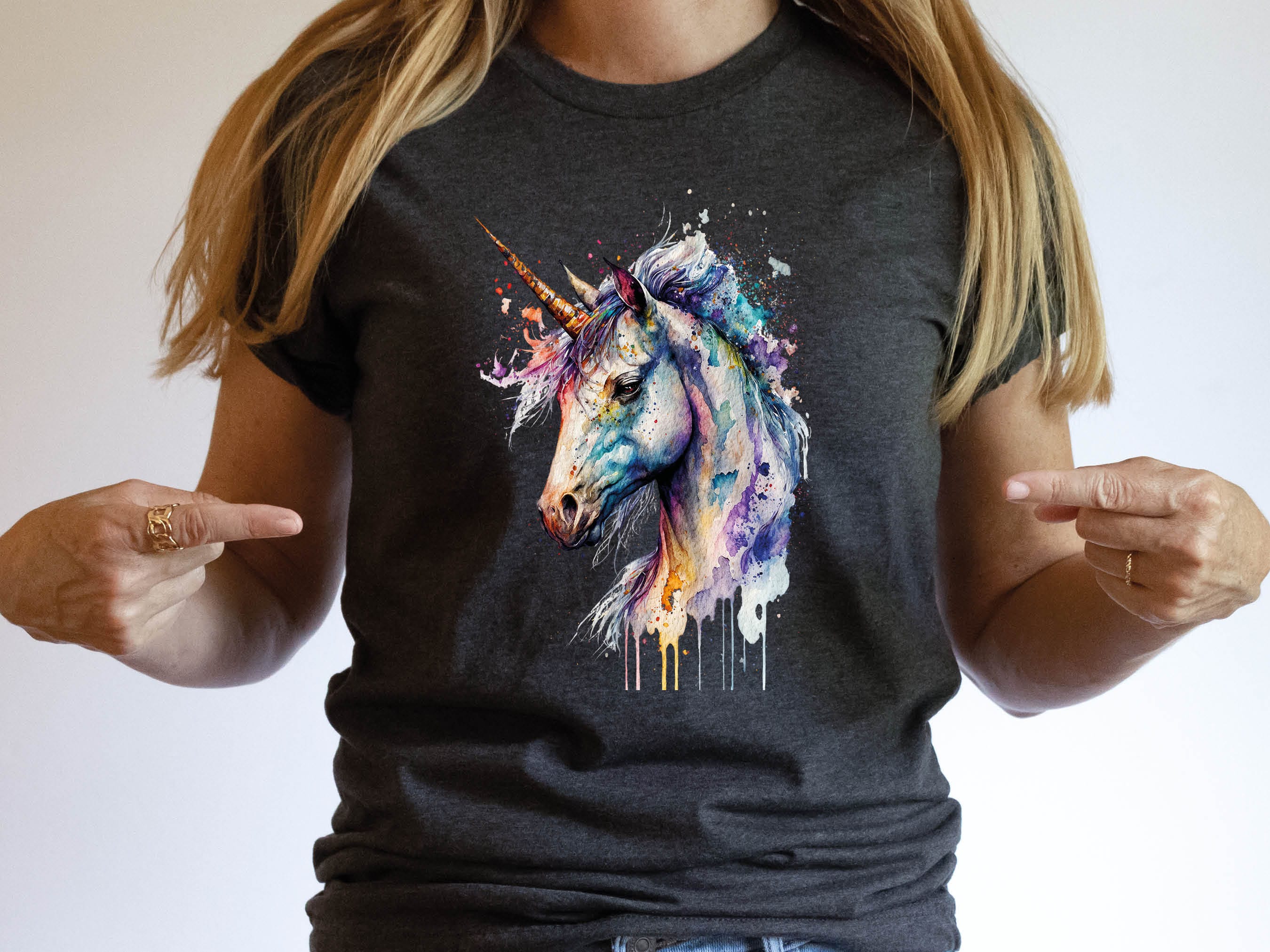 Watercolour Unicorn T-Shirt Mystical Loose Messy Painting Colourful Pastel Rainbow Art Magical Mythical Tee Shirt for Women Gifts for Her - View 4