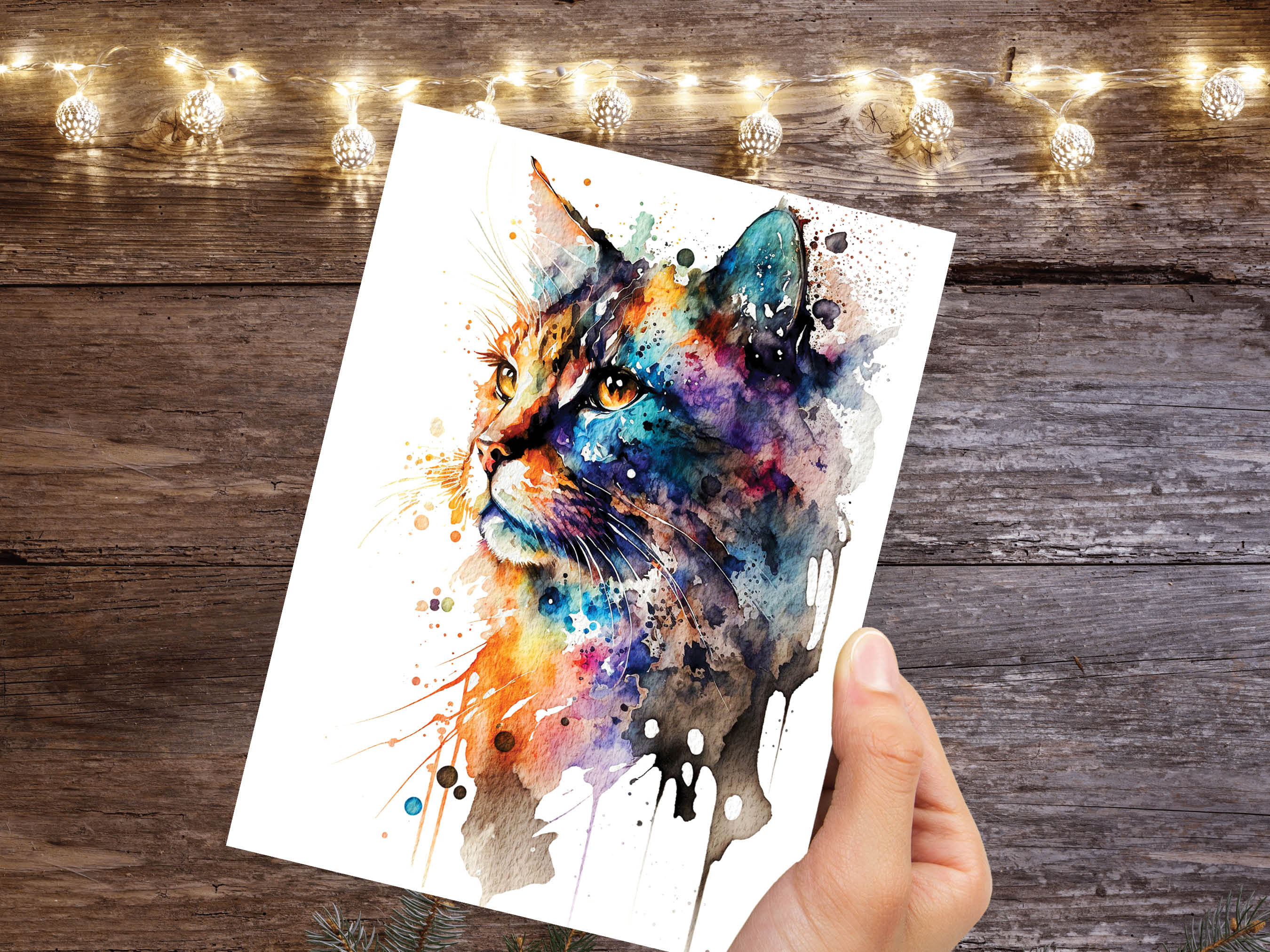 Abstract Cat Card Colourful Watercolour Painting Crazy Cat Lady Lovers Birthday Thank You Pet Sitting Greeting Cards for Mum Wife Sister